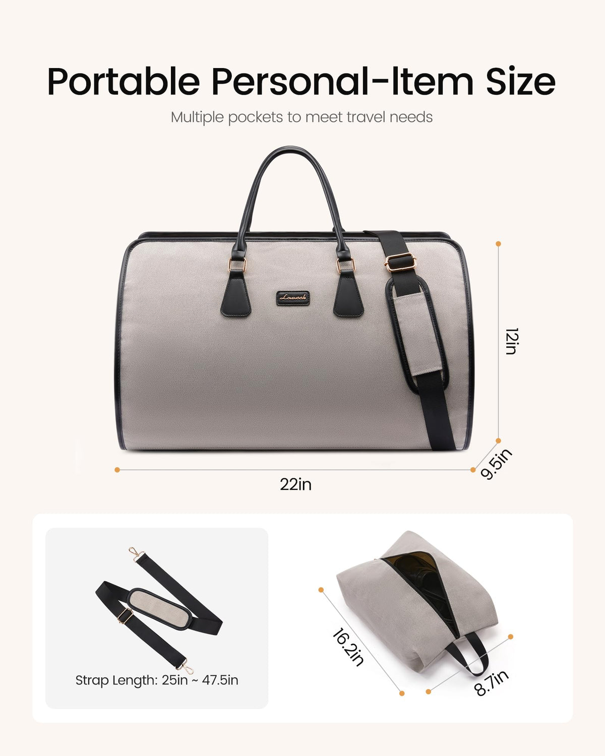 LOVEVOOK Garment Bags for Travel,3 in 1 Garment Duffle Bags for Travel with Shoe Pouch,Carry on Garment Bag for Women Men,Hanging Suitcase Suit Dress Business Travel Bag Weekender Bag