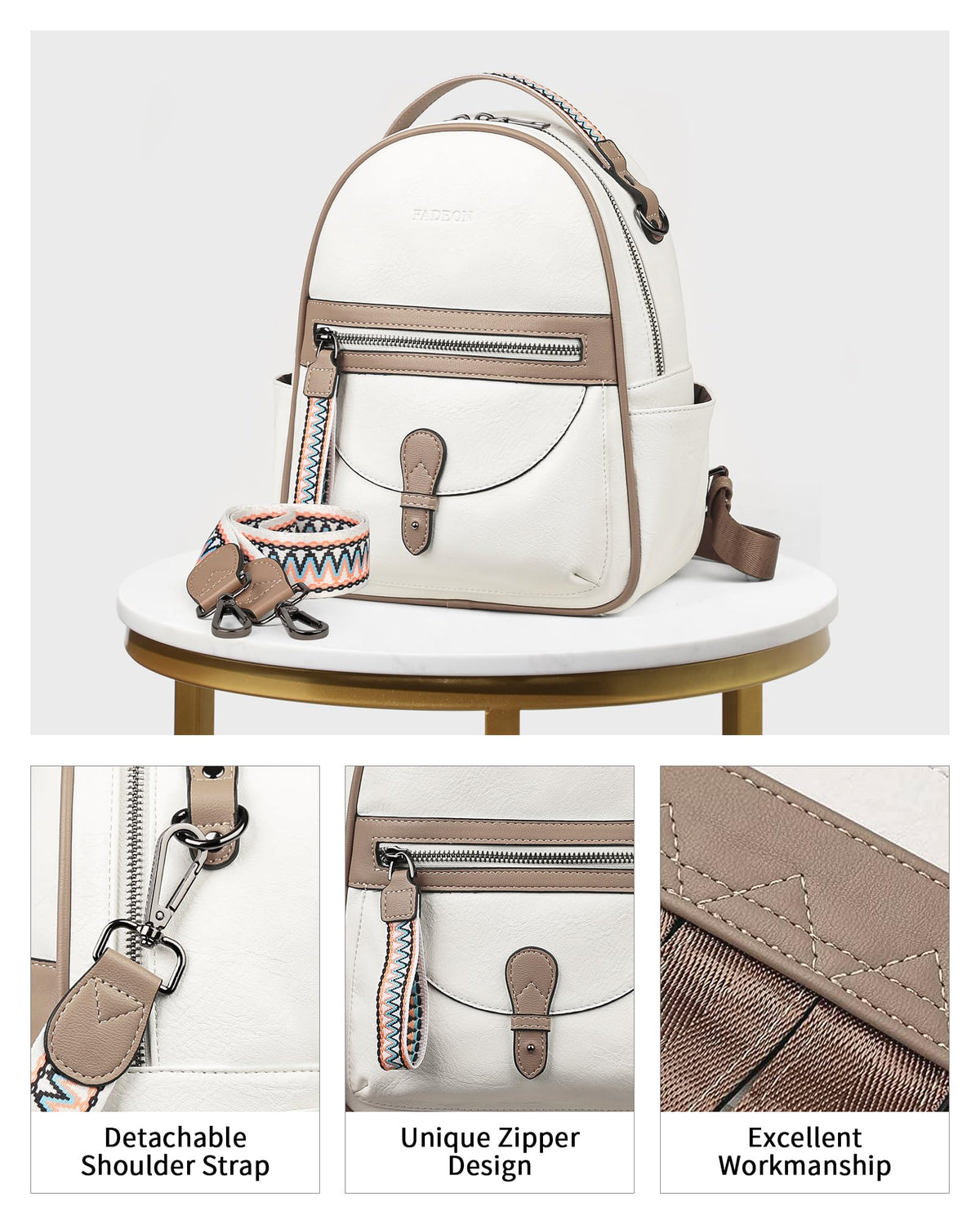 FADEON Mini Backpack Purse for Women, Designer Leather Cute Roomly Small Backpacks, Ladies Shoulder Backpack Fashion Handbag