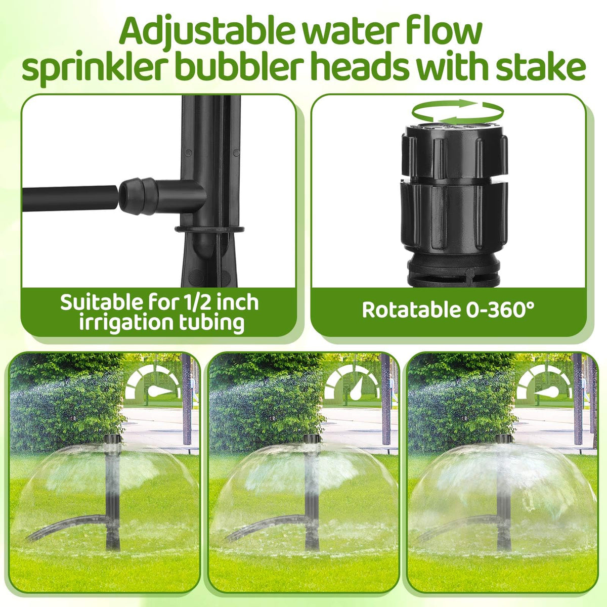 Geelin 12 Set 360° Sprinkler Heads with 11.8 Inch Stake Adjustable Flow Irrigation Spray Emitters for 1/2 Inch Irrigation Tubing for Tree, Shrubs, Garden Watering System(Style 1)