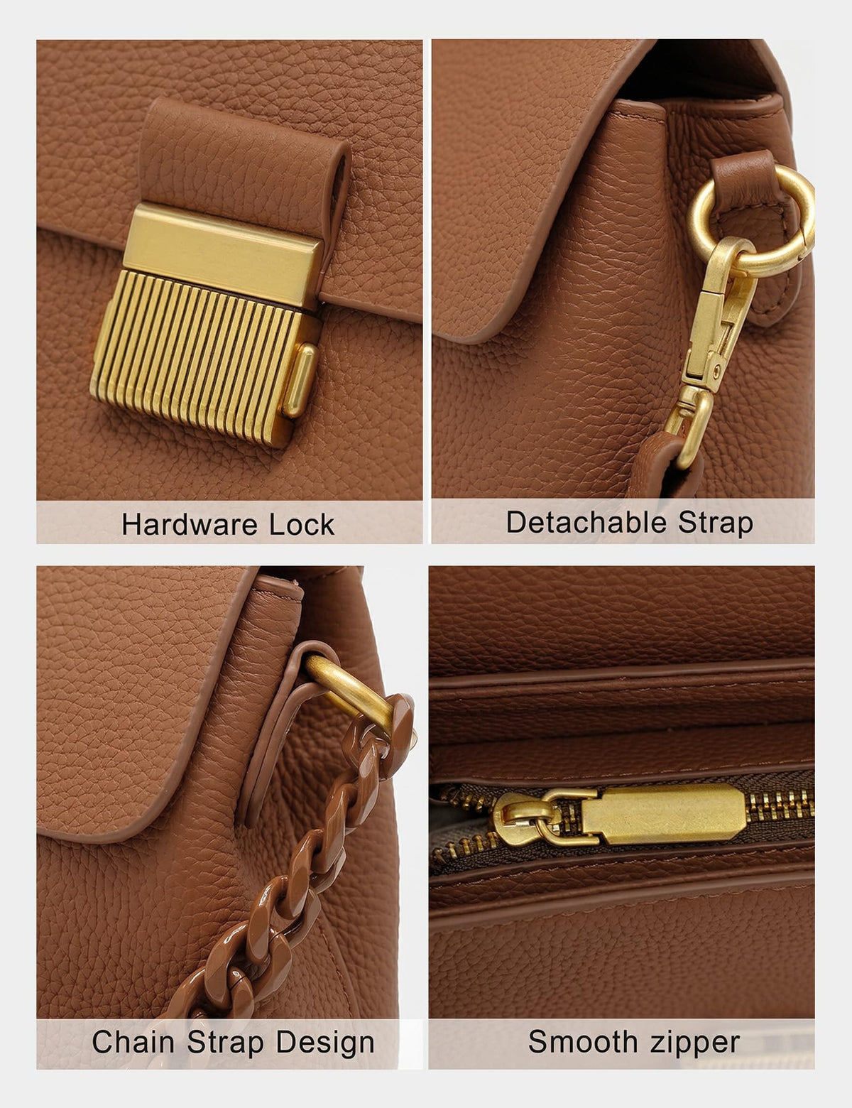 Genuine Leather Top Handle Handbag for Women Leather Crossbody Bag with Adjustable Strap Trendy Women Shoulder Bag Brown
