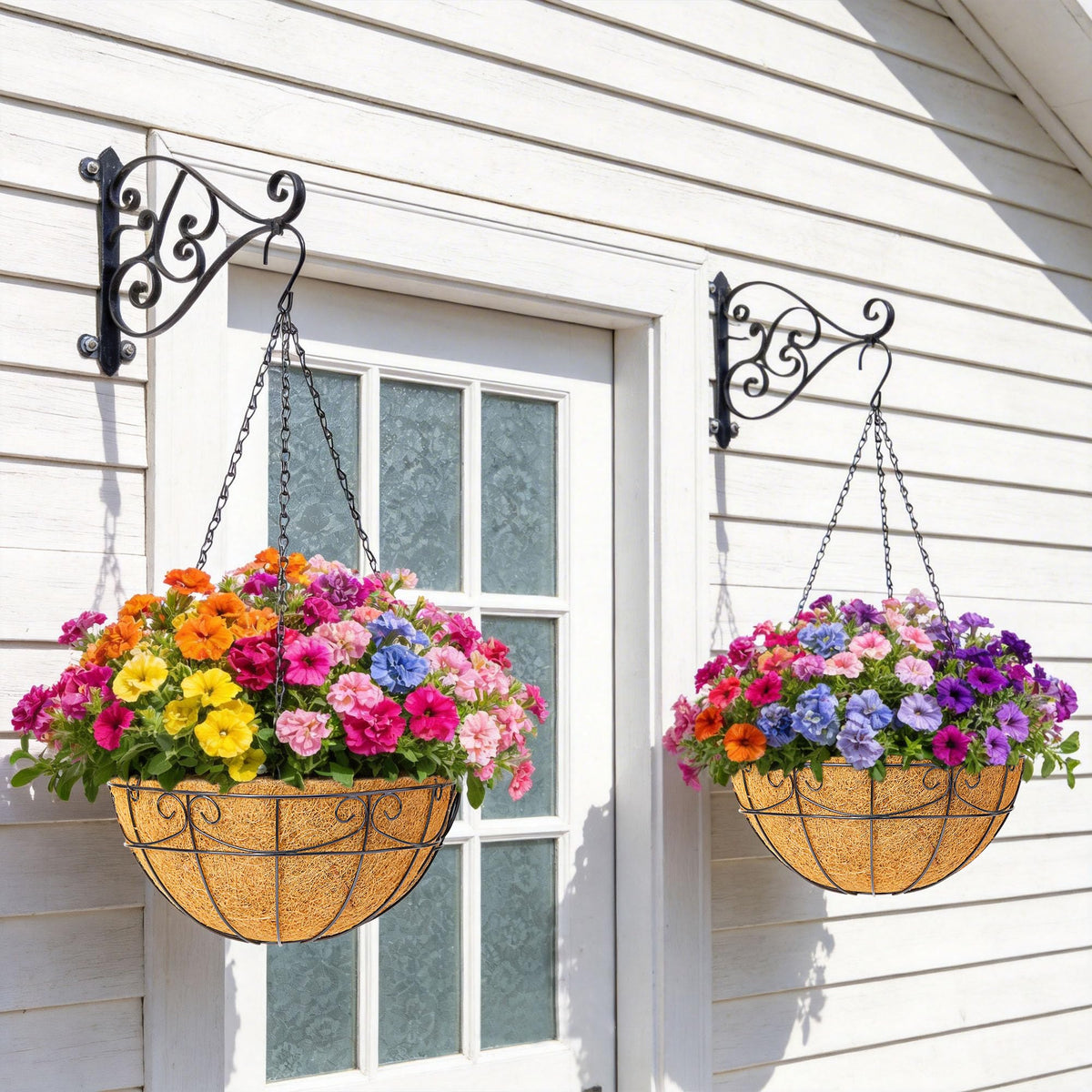 EINYEXW 3 Pack 13.5 Inch Hanging Baskets for Plants Outdoor - Metal Hanging Planters for Outdoor Plants with Coco Liners - Heavy Duty Empty Hanging Flower Pots for Porch Patio Garden