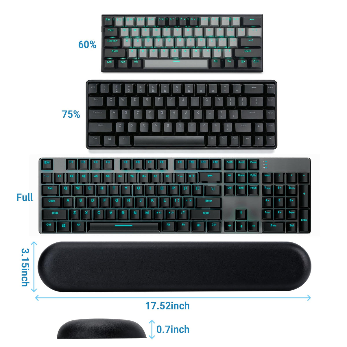ASFSKY Keyboard Wrist Rest for Full-Size Mechanical Keyboards, 17-Inch Ergonomic Memory Foam Wrist Support with PU Leather Surface, Easy to Clean for Office, Gaming & Coding (Classic Black)