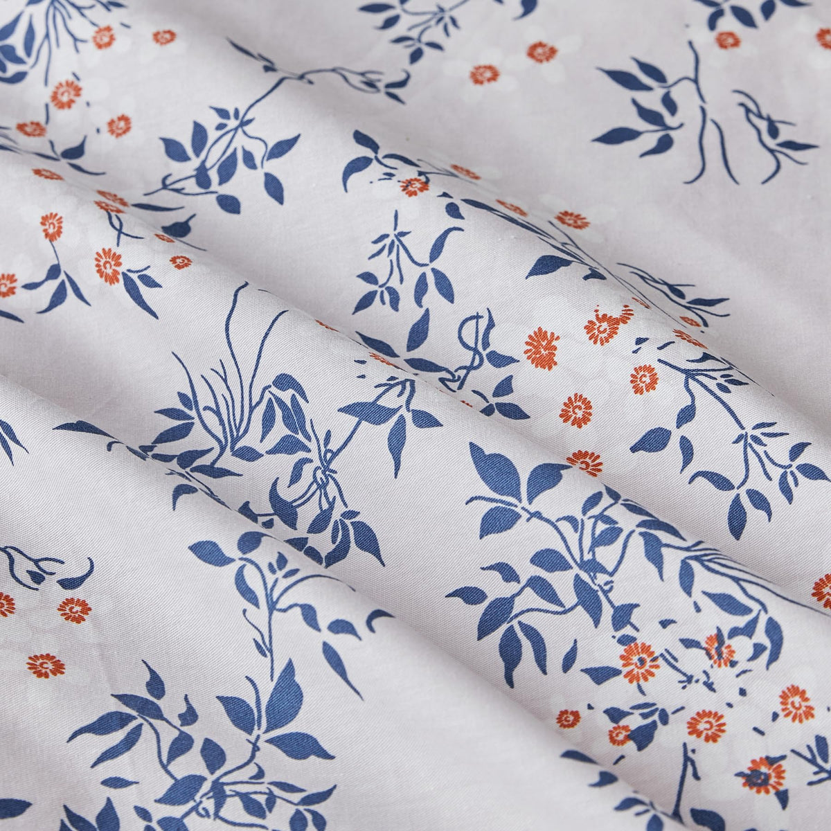 SUSYBAO Burnt Orange Floral Duvet Cover Queen 100% Cotton 3 Pcs Set 1 Farmhouse White Ruffled Duvet Cover with Zipper Ties 2 Pillow Shams Garden Blue Flower Bedding Set Soft
