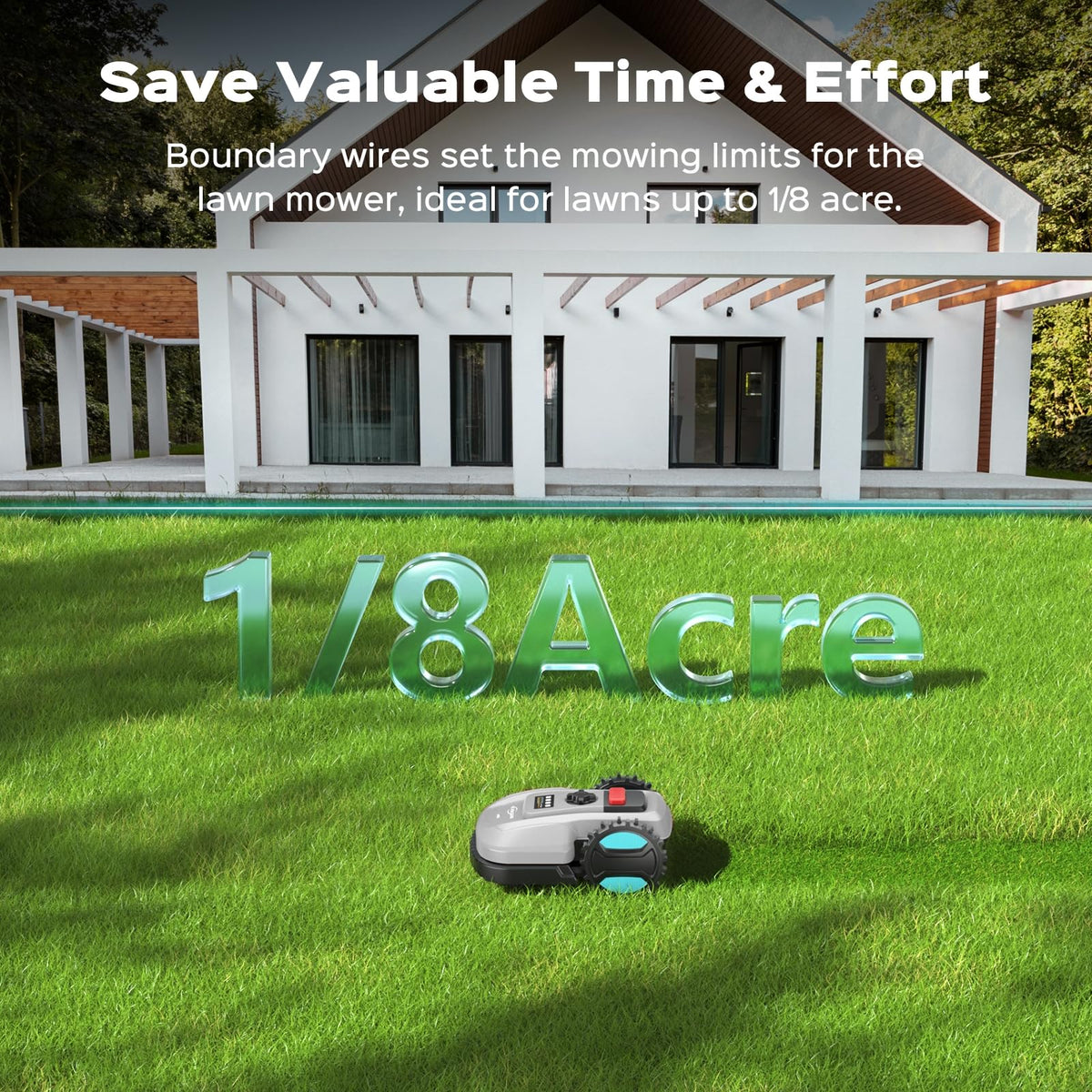 2026 New Robot Lawn Mower with App Control – Features Adjustable Cutting Height, Auto-Charging, Obstacle Detection and Brushless Motor for Lawns Up to 1/8 Acre, Gray