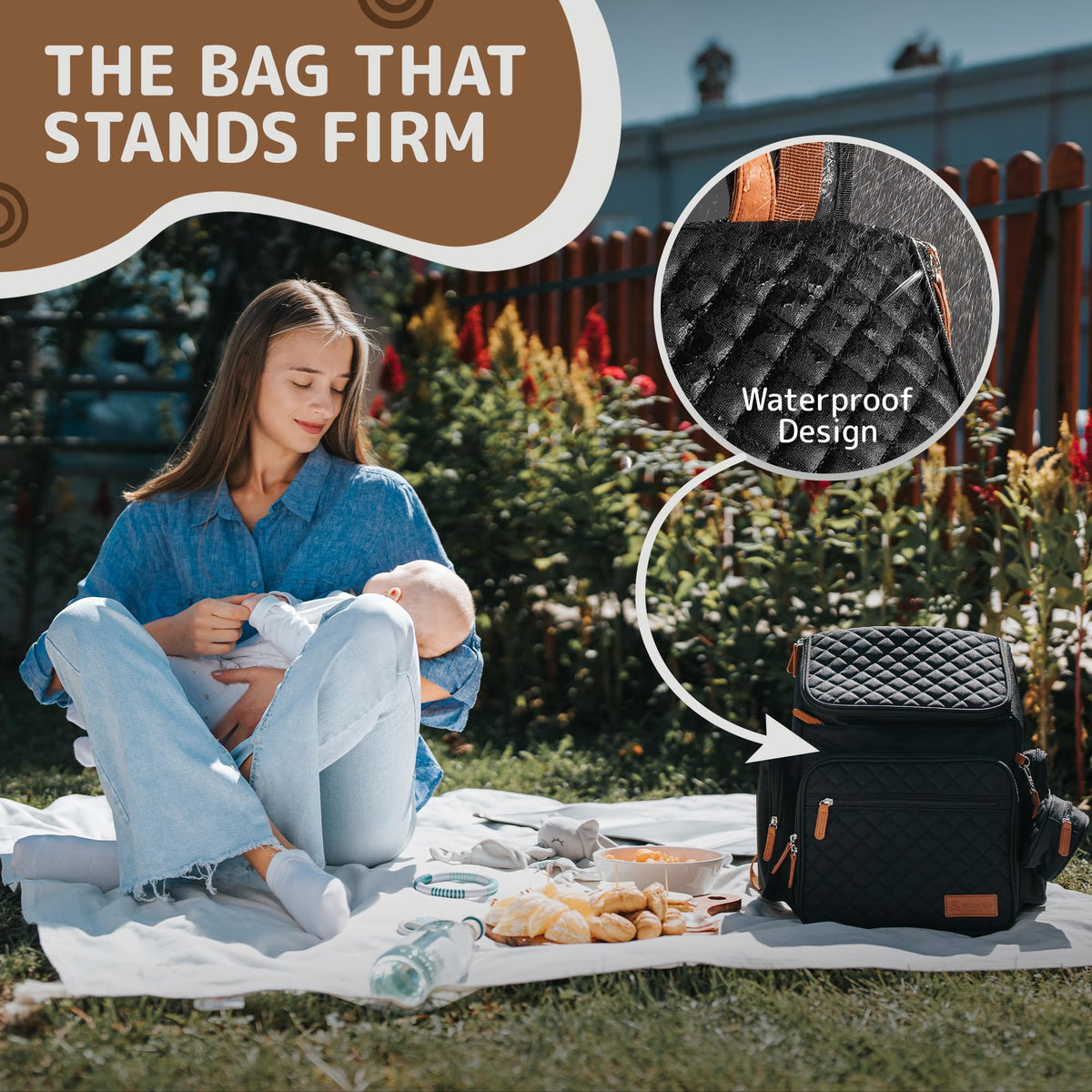 DELMAR BABY Large Diaper Bag Backpack for Mom & Dad | Unisex Baby Travel Bag | 15 Pockets | Changing Pad | Stroller Straps | Stylish & Washable | Newborn Essentials | Black