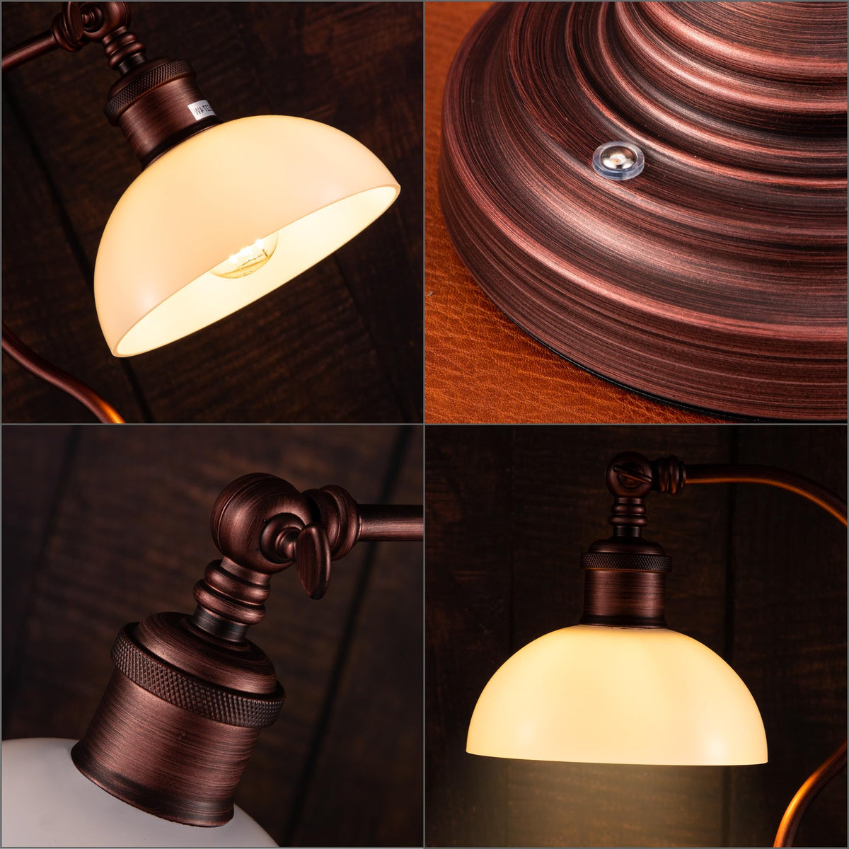 Anxingtools Cordless LED Table Lamp, Rechargeable, 3-Level Dimming, USB-C Charging, 180? Swivel Head, Oil Rubbed Bronze-White Glass