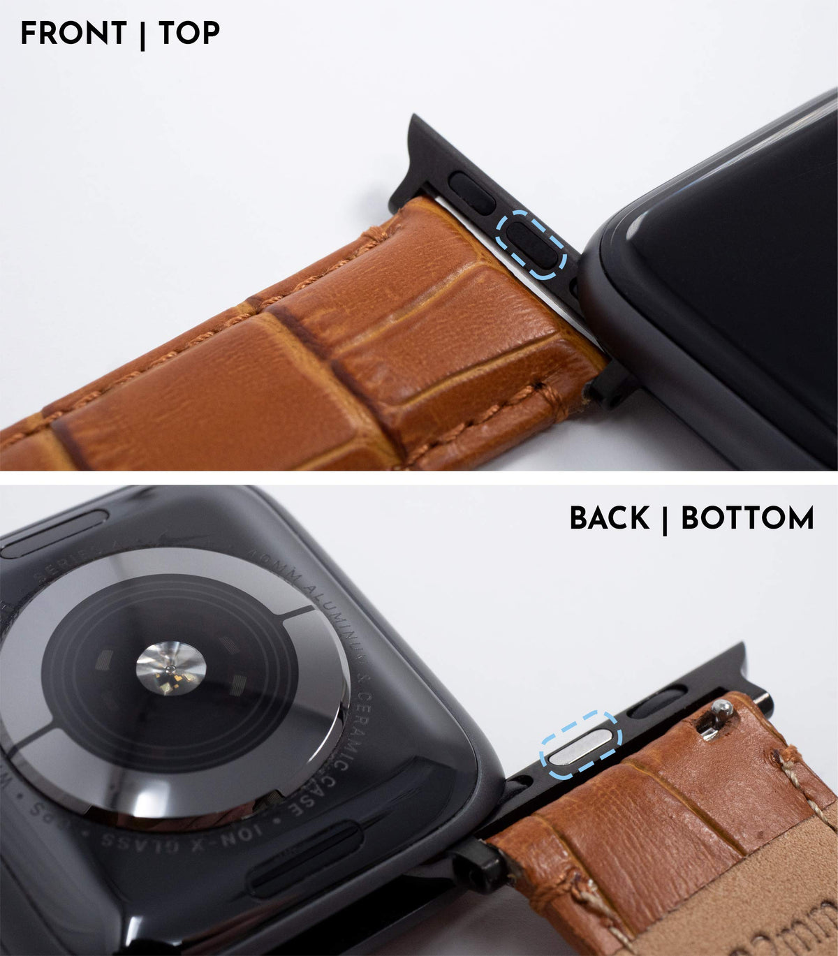 BARTON WATCH BANDS - Blue & Black Hardware Alligator Grain Leather Watch Bands Compatible with Apple Watch Models - 1, 2, 3, 4, 5, 6, 7, 8, 9, 10, SE, Ultra & Ultra 2 - (42mm/44mm/45mm/49mm)