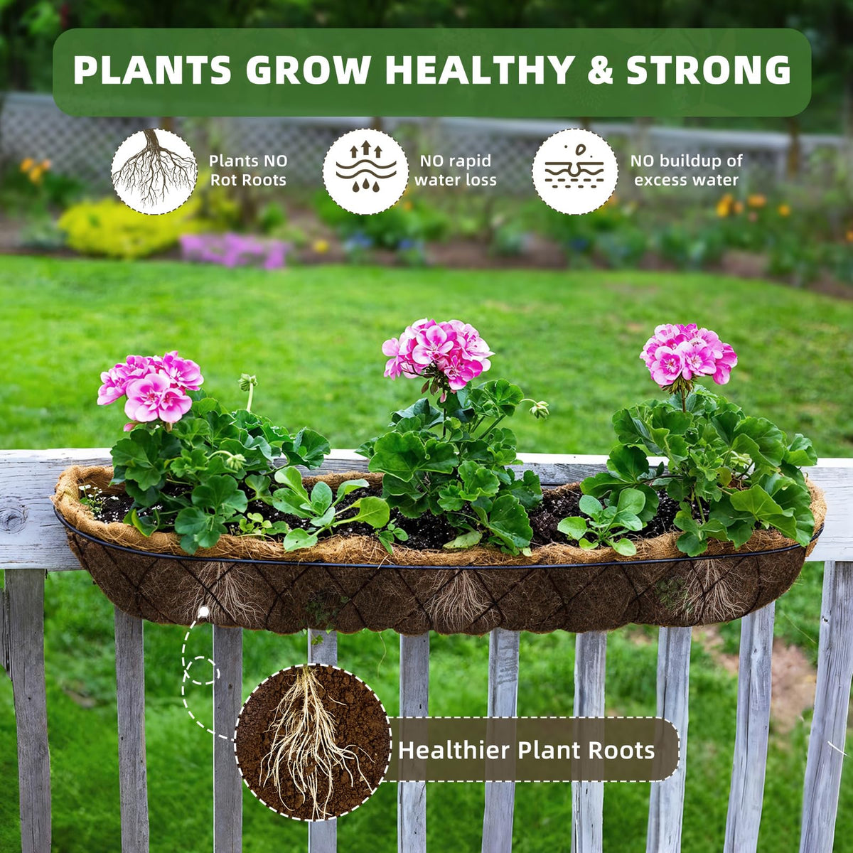 30 inch Coco Liners Trough 3 Pack for Window Boxes Planters, Coconut Husk for Railing Hanging Deck Fence Plant Flower Basket, Coco Fiber for Outdoor&Indoor
