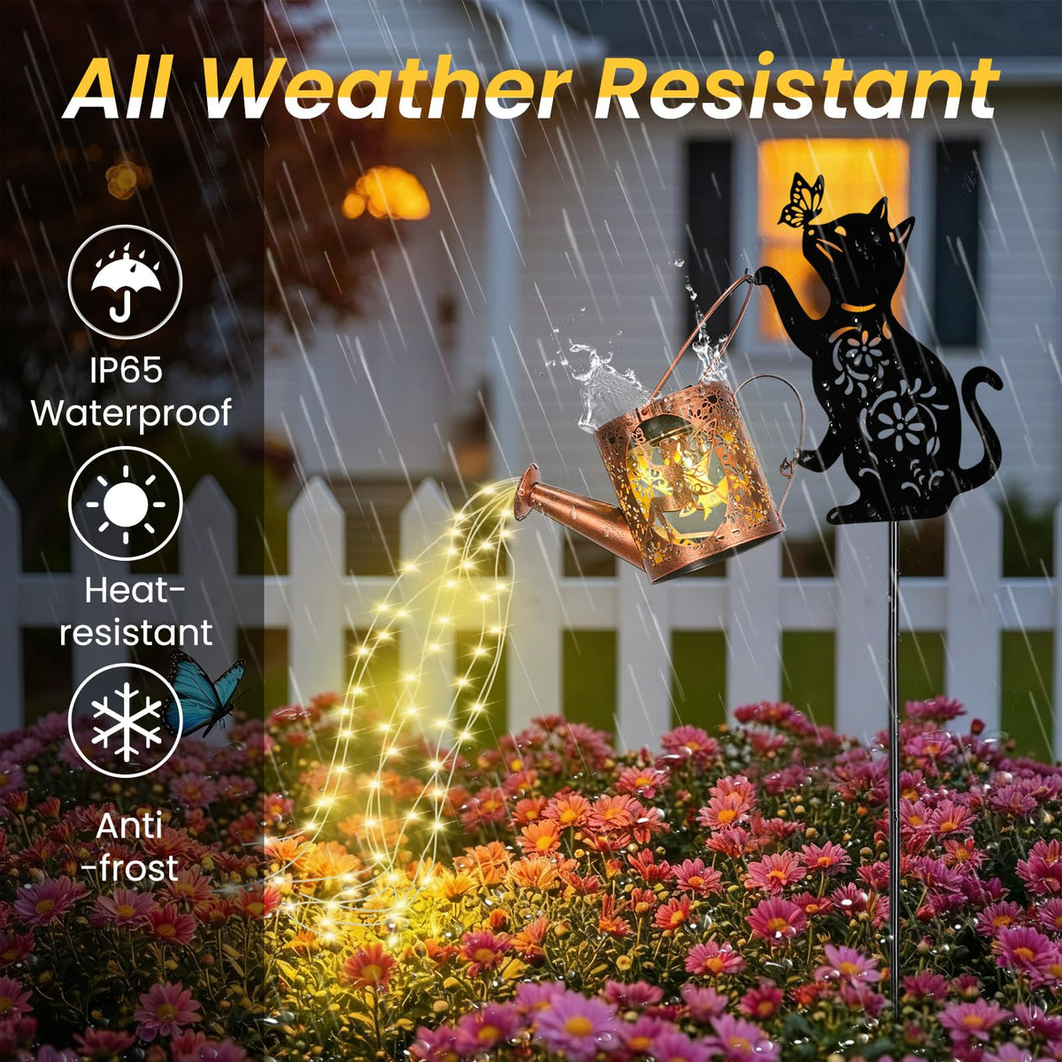 LOVERUIS Cat Solar Watering Can Lights,Outdoor Hanging Solar Lights Lantern,Gifts for Mom Women Birthday Mother's Day,Garden Waterproof Garden Decor Outside Patio Yard Pathway Backyard