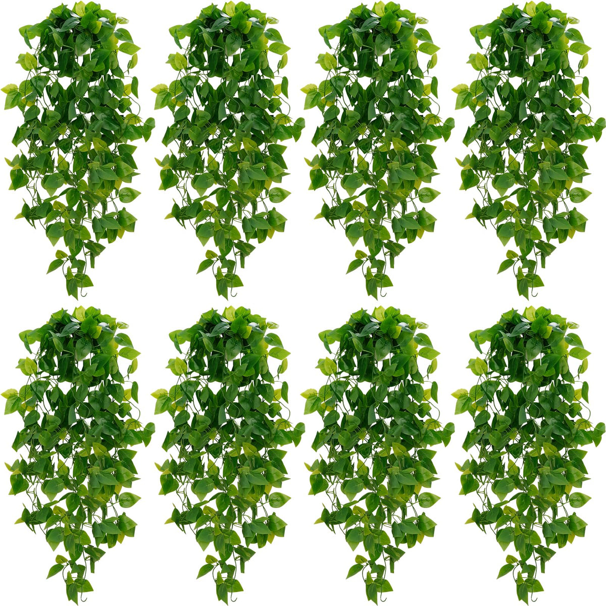 BLEUM CADE Fake Hanging Plants, 8pcs Artificial Pothos Vines Greenery for Wall Home Living Room Office Indoor Outdoor Decor (No Baskets)