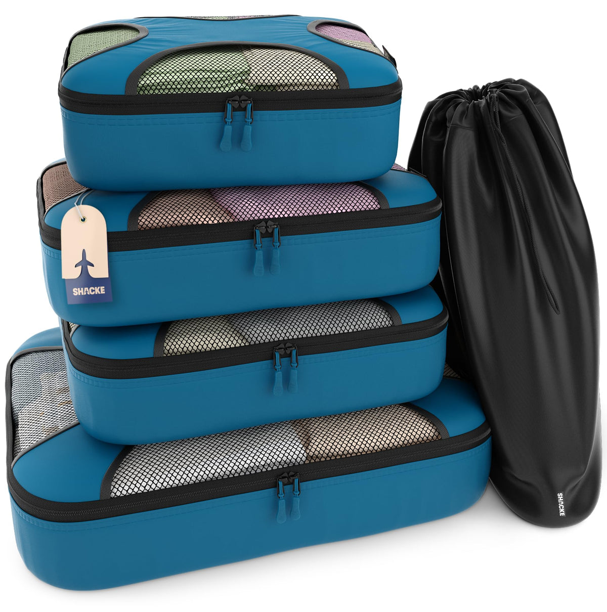 Shacke 5 Set Packing Cubes for Travel – Luggage Organizer & Suitcase Bags with Laundry Bag, Carry On Packing Organizer, Travel Accessories for Women Men (Gentlemen's Blue)