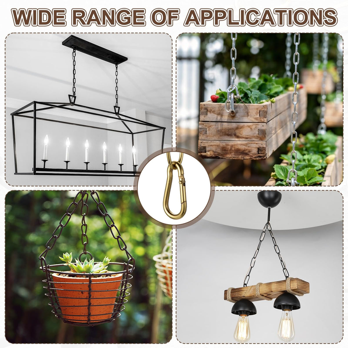uxcell 7ft Lighting Hanging Chain, 2.4mm/0.09" Looping Metal Pendant Chandelier Chain Extension with 2 Spring Snap Hook for Hanging Plant Pendant Chandelier Light Fixture, Light Copper