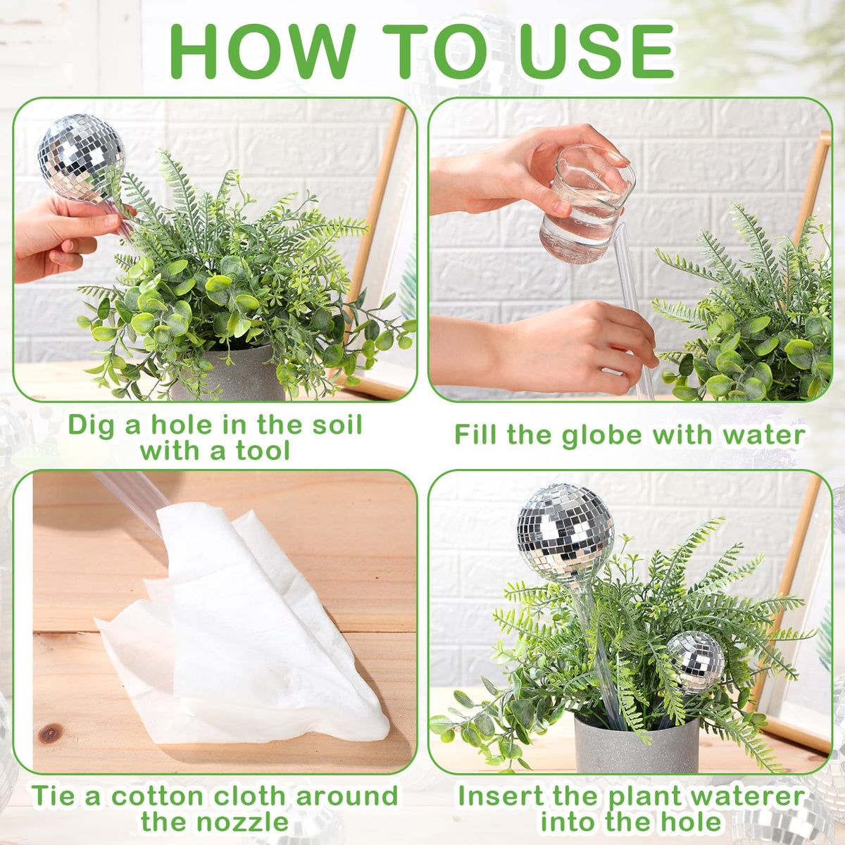 Novabright 6 Pcs Plant Self Watering Disco Ball Globes 10.6in and 5in Disco Self Watering Globes Planter Insert Decorative Automatic Drip Irrigation Devices for Indoor Outdoor