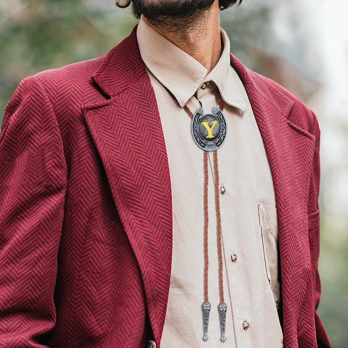 HUABOLA CALYN Brown Bolo Tie for Men Black Initial Letter ABCDMJR to Z Native American Western Cowboy Bolo Tie for Women (Y)