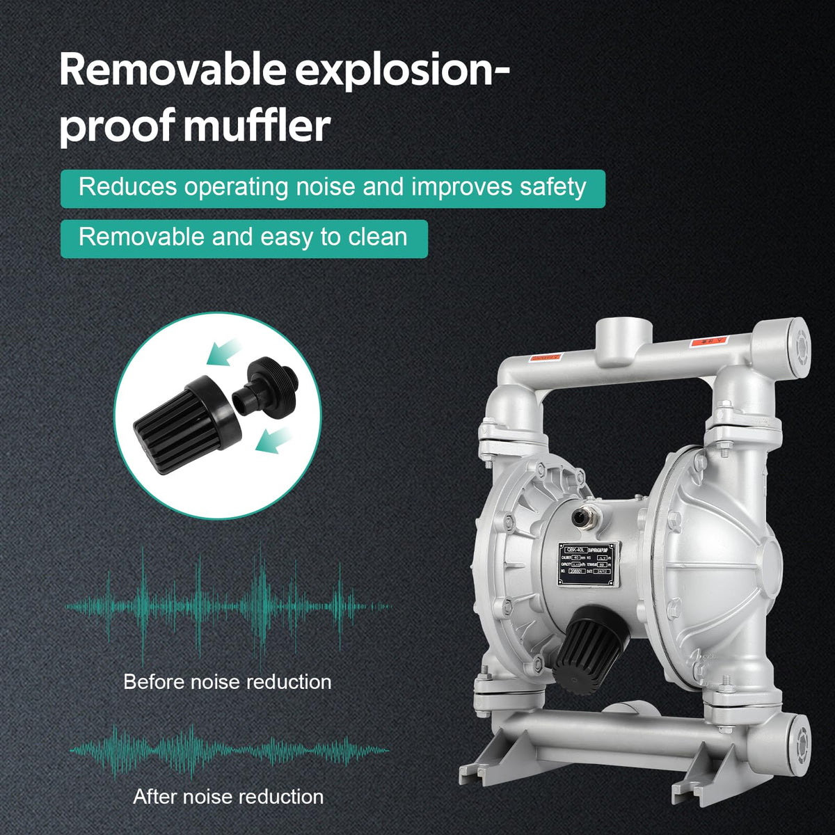 Air Operated Double Diaphragm Pump 1-1/2 inch Inlet & Outlet, 44GPM, Max 115PSI Air Waste Oil Pneumatic Transfer Pump with 2 Extra Diaphragms,Air Diaphragm Pump Aluminum Alloy, QBK_40L