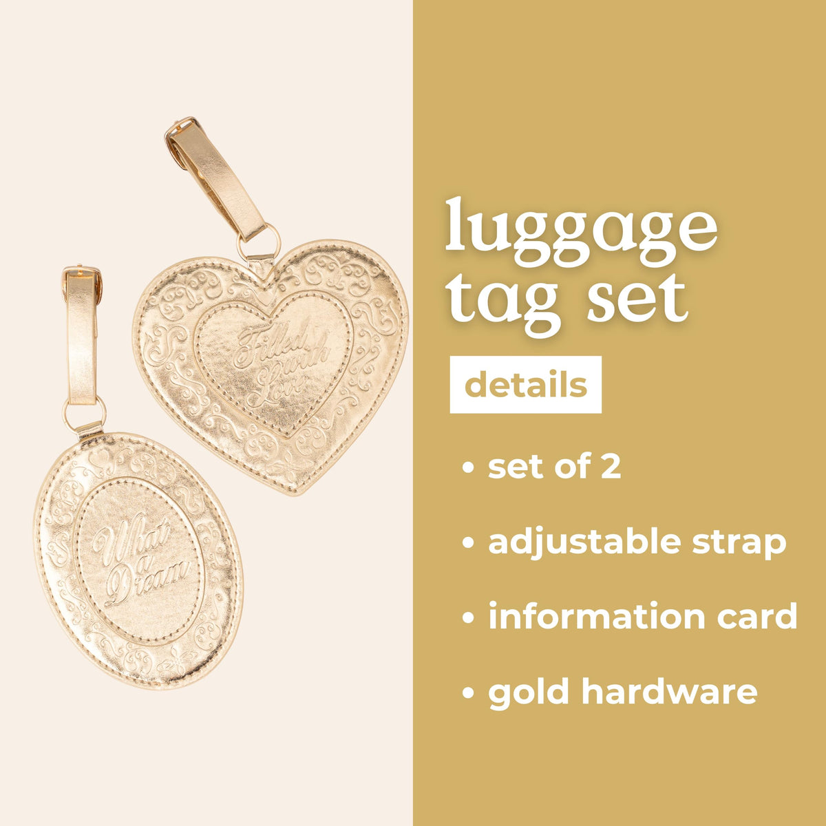 ban.do Getaway Suitcase Tag Set of 2 for Travel, Novelty Shaped Durable Vegan Leather Luggage Identifier (Lockets)