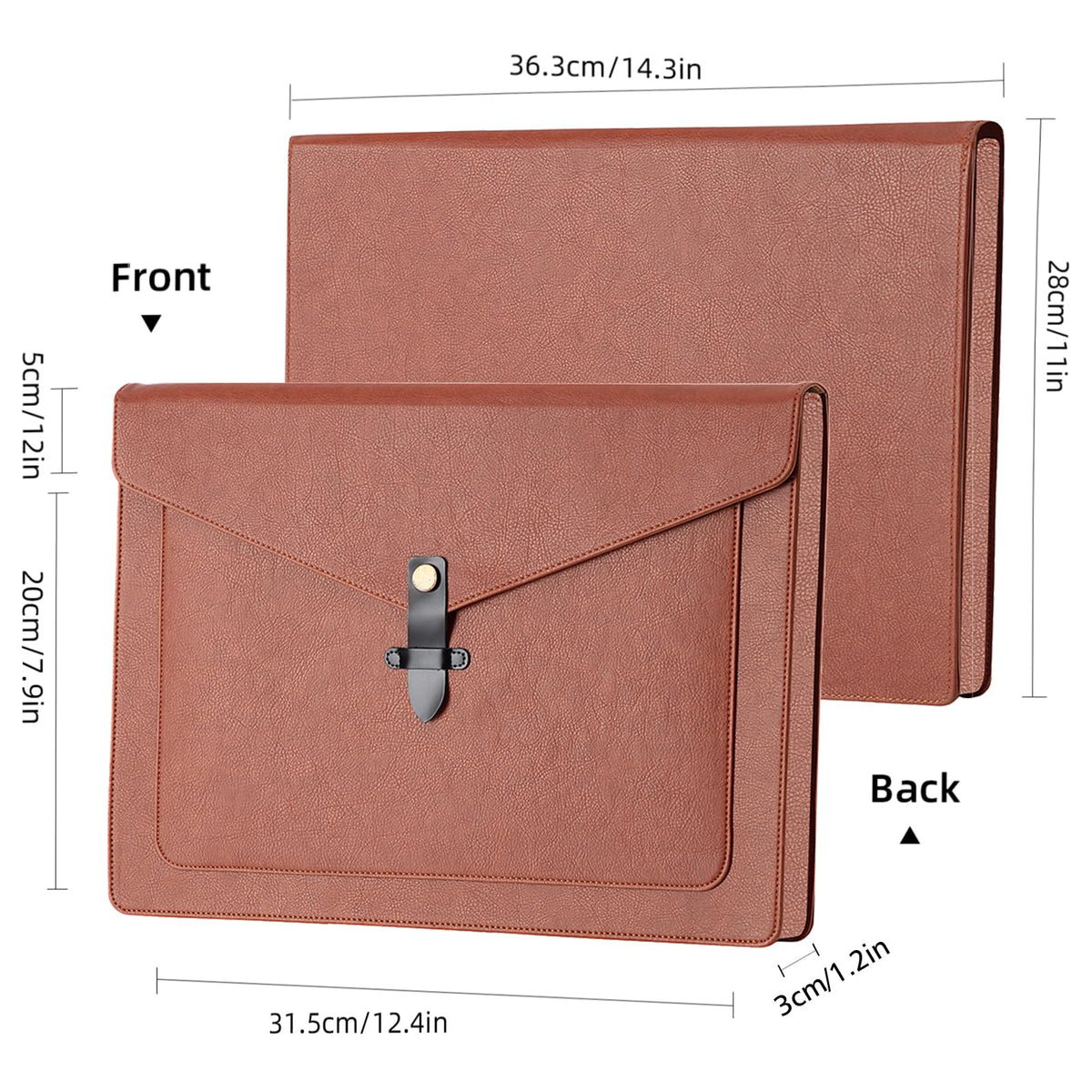 QiXin Brown PU Leather Thick File Folder, Snap Closure File Organizer, Thickened Important Document Folder with Pockets, Document Organizer, Laptop Sleeve Notebook Case, A4 Envelopes Filing Folder