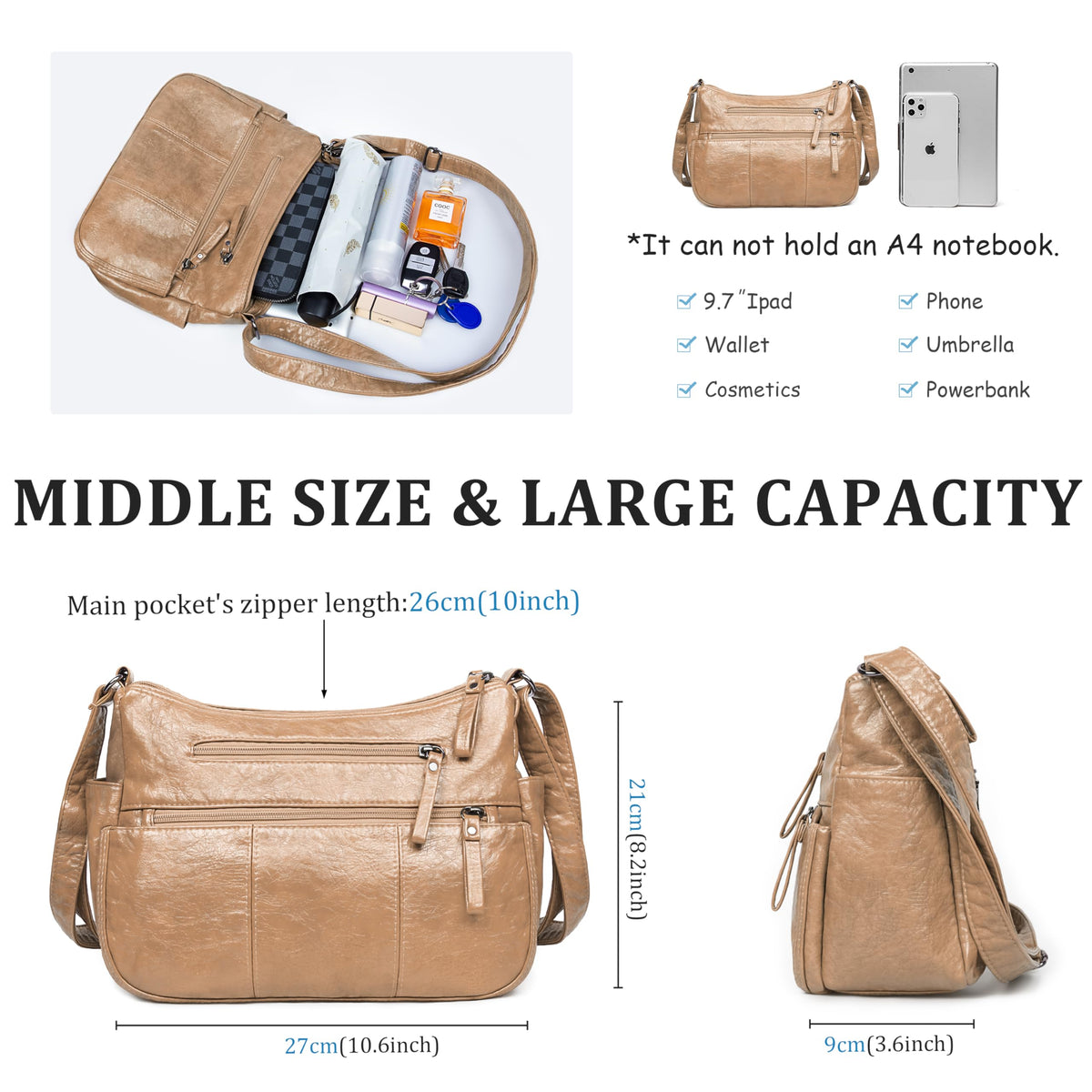 VOLGANIK ROCK Purses for Women Soft PU Leather Shoulder Bag Ladies Crossbody Purse and handbags Lightweight Pocketbook