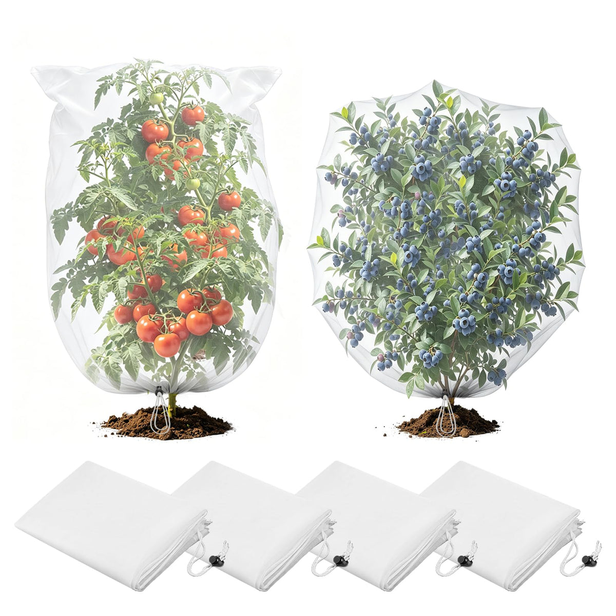 6pcs 2.6ft x 3.3ft Insect Bird Netting for Garden - Ultra-Fine Blueberry Bush Netting Cover with Drawstring for Garden Protection Flower Tomato, Plant Protectors from Animals