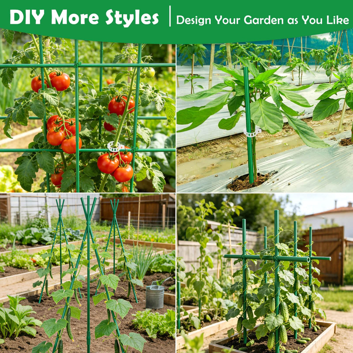 Tetutor 337 PCS Garden Stakes, Fiberglass Tomato Stakes, Garden Sticks with Accessories, 105 Sets DIY 4ft, 5ft, 6ft, 7ft Plant Stakes, Plant Sticks Supports for Indoor Outdoor Plants, Vegetables