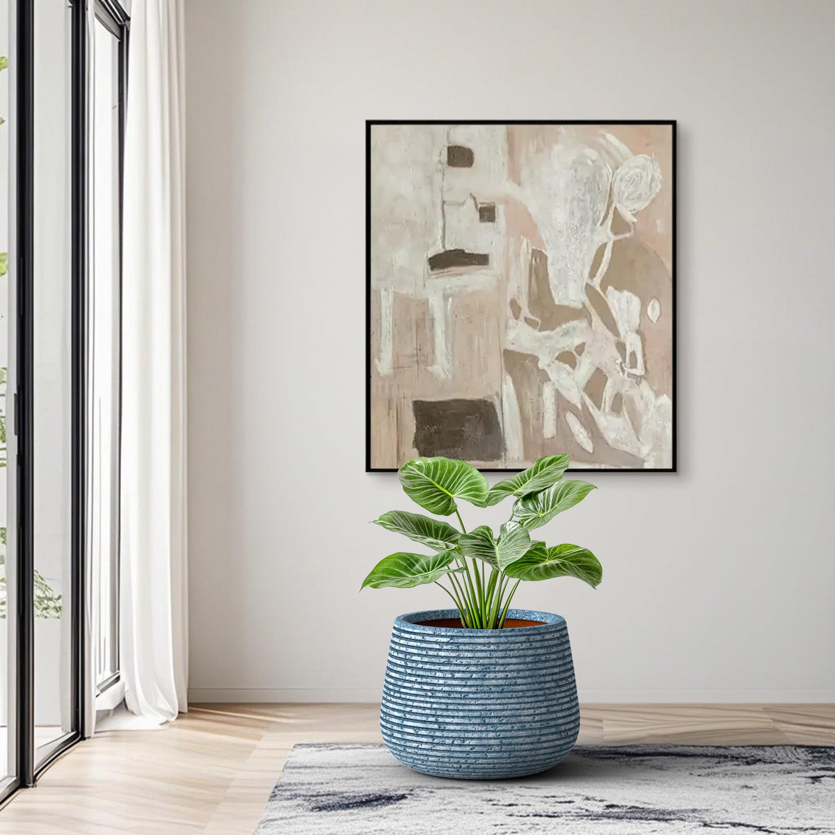 Humid Jade Round Concrete Planter, 12.5 Inch Dia Mineral-Toned Surface Plant Pot with Drainage Hole and Plug, Ideal for Succulents, Flowers and Trees for Porch, Patio or Home, Celestial Blue Vein