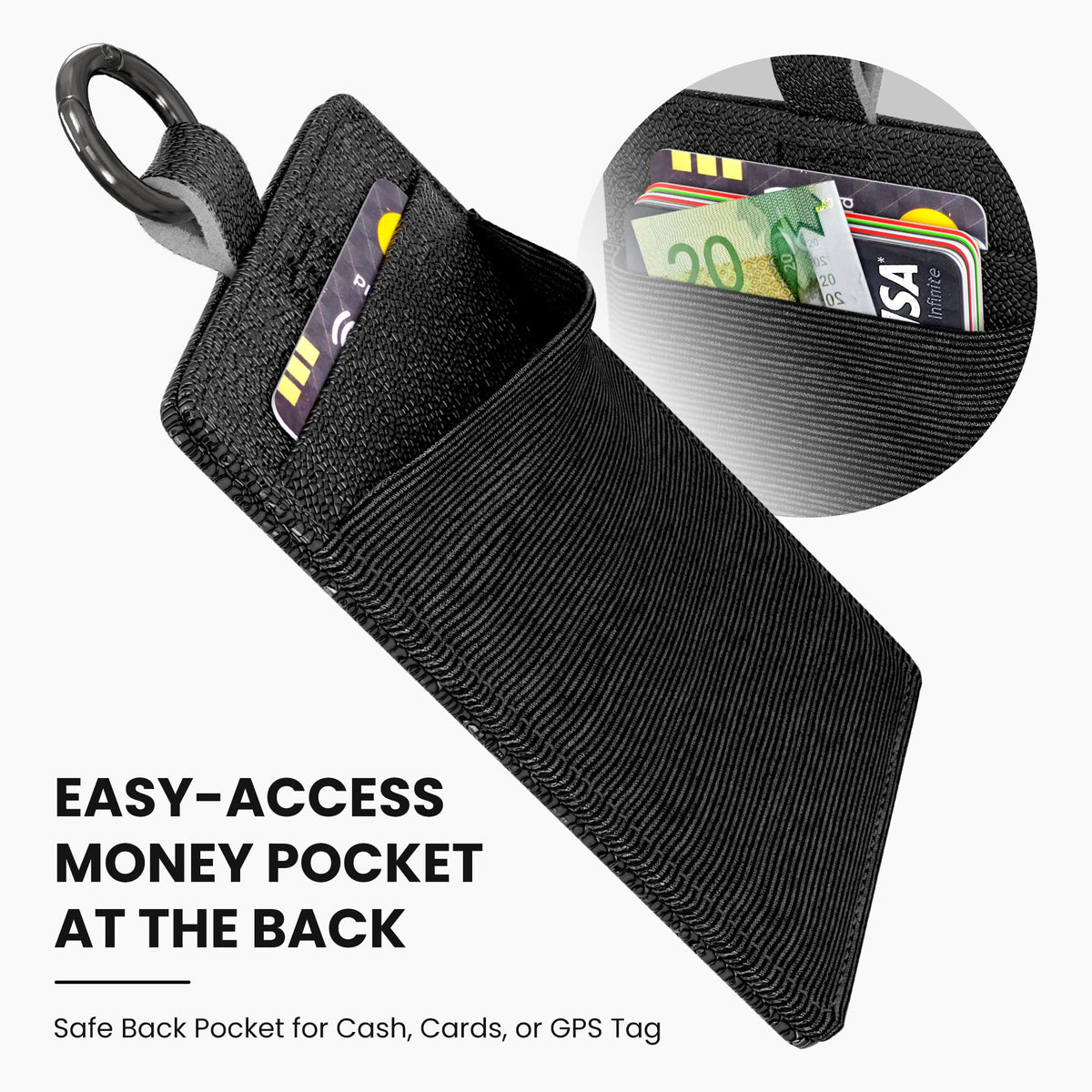 EDO GOT Black Genuine Leather ID Badge Holder for a Lanyard or Belt Loop, Premium ID Card Holder Multinational Design with Spring Ring Clasp, Elastic Back Card Pocket, ID Swipe Badge (Black)