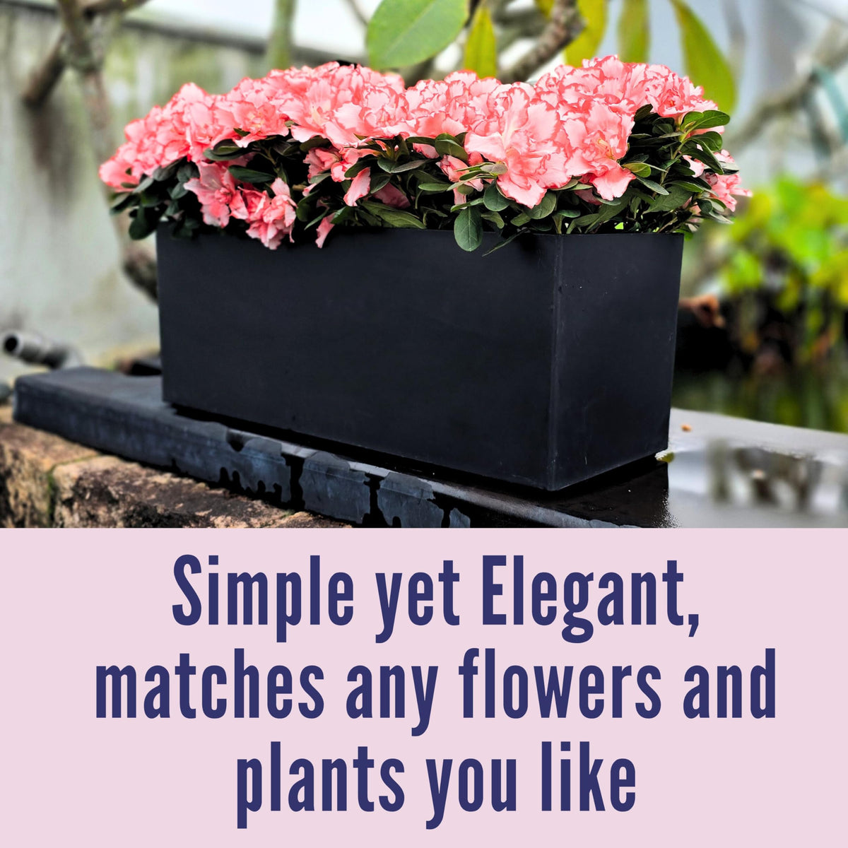 LaLaGreen Deck Railing Planter Boxes (14 Inch, 4 Pack) Self-Watering Window Box Planters with Brackets, Rectangular Hanging Flower Pots for Balcony Fence, Herb Garden Outdoor Black Plastic Planters