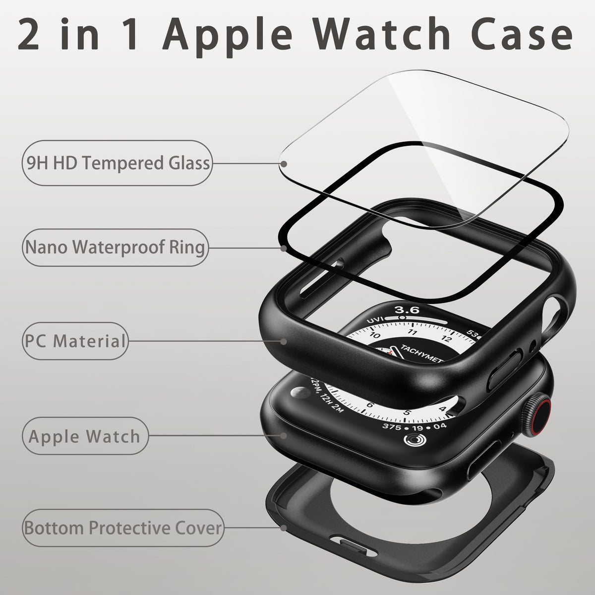 Zumyzu 2 in 1 Waterproof Case Compatible with Apple Watch 40mm Series 6/5/4/SE with Tempered Glass Screen Protector, Full Coverage Bumper Cover for iWatch Case 40mm Starlight