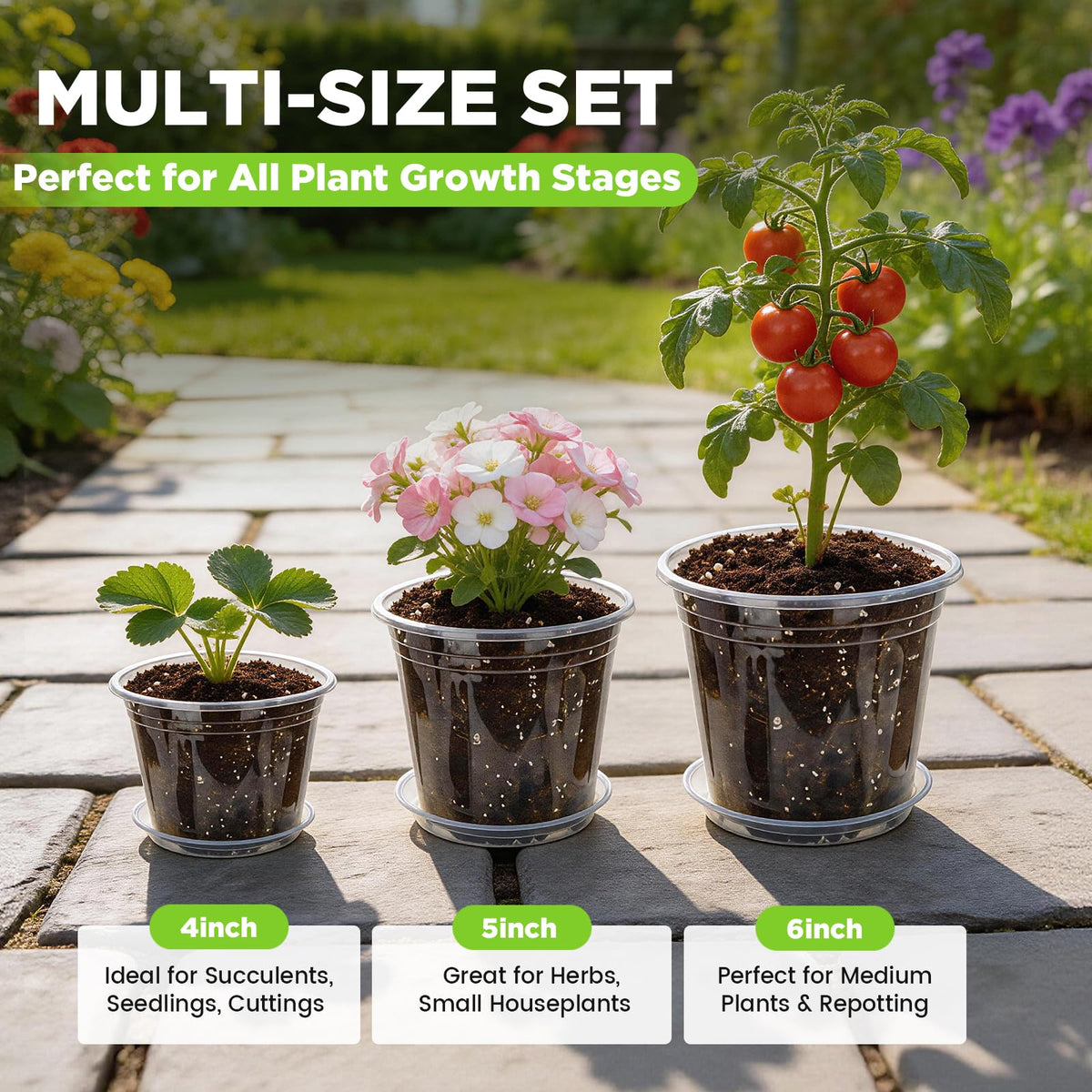 24 Pack Clear Nursery Pots for Plants, 4/5/6 Inch Plastic Plant Pots with Drainage Holes and Saucers, Transparent Orchid Pots for Indoor Plants, Seedlings, Cuttings, Repotting and Root Observation