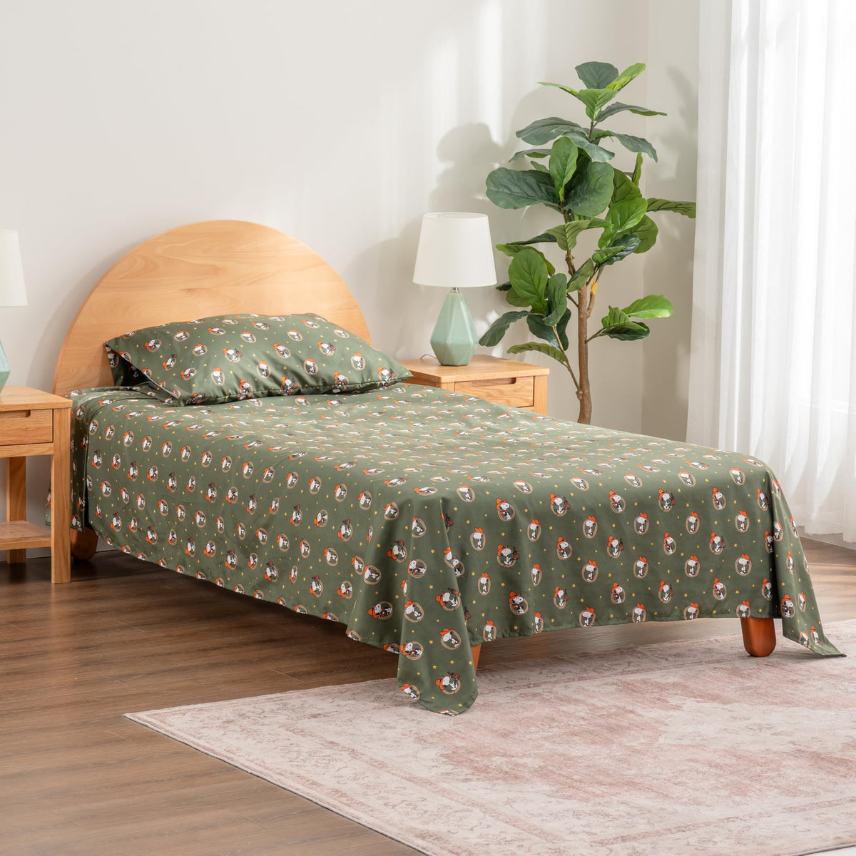 Berkshire Blanket Peanuts® Kids Sheet Set Full Size - 4 Pieces,Cute Character Snoopy Printed Soft Microfiber Bed Sheets,Snoopy Giddy Up Cowboy Sheets Moss