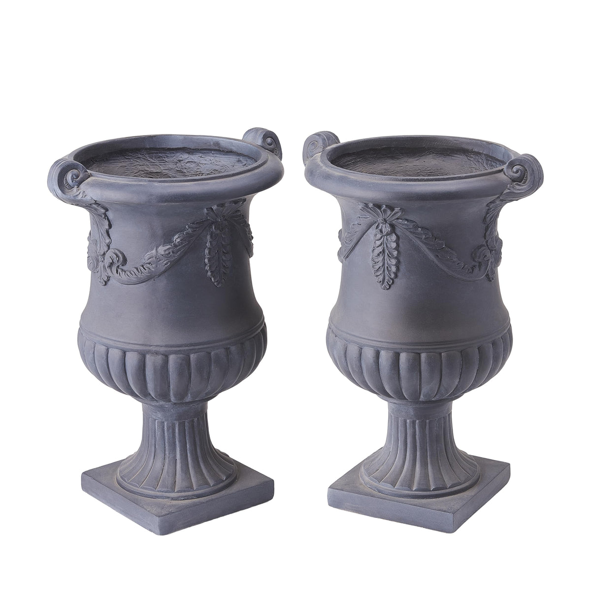 Christopher Knight Home Gary MGO Round Planters Set of 2, Outdoor Flower Pots with Floral Relief Carvings, Classical Garden Urn with Drainage Hole, Patio Urn Planters for Garden, No Assembly, Black