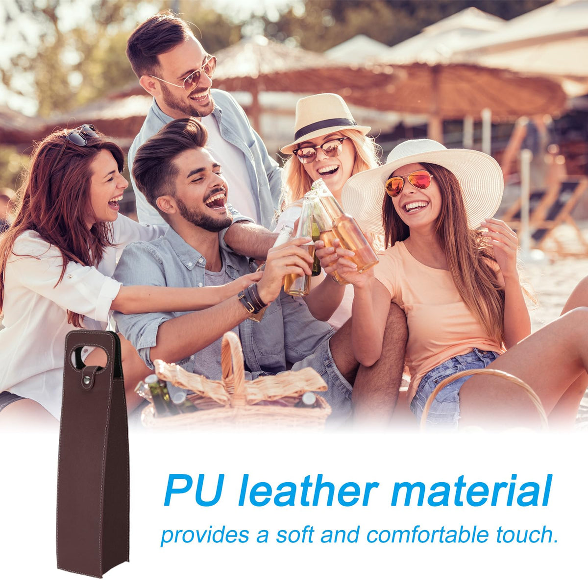 PATIKIL Wine Gift Bag, 2 Pack Wine Bag Reusable Leather Wine Tote Carrier for Wine Bottles Portable Champagne Gift Bags for Picnic Party Wedding, Brown