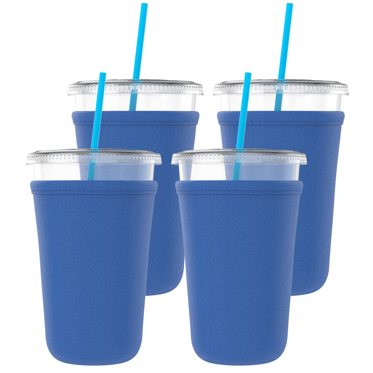 TahoeBay Iced Coffee Cold Cup Sleeve (4-Pack) Reusable Blank Neoprene Insulator Drink Sleeves 22-24oz Beverage Holder for Vinyl Sublimation fits Dunkin' Medium and Starbucks Venti (Royal Blue)