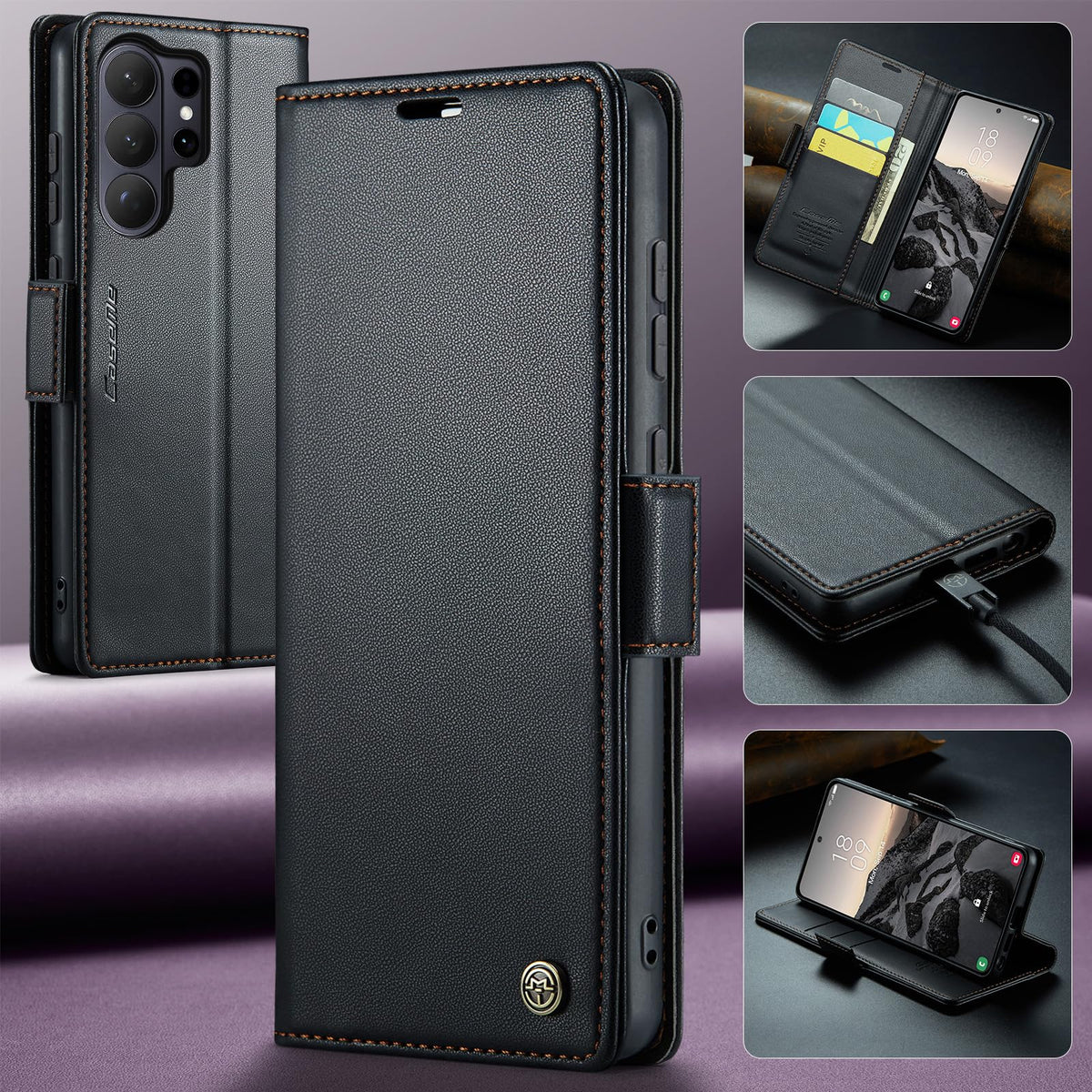 SINIANL Compatible with Samsung Galaxy S26 Ultra Wallet Case with Card Holder, Women Men Flip Cover with RFID Blocking Magnetic Clasp Kickstand Leather Book Folio Case for Galaxy S26 Ultra Black