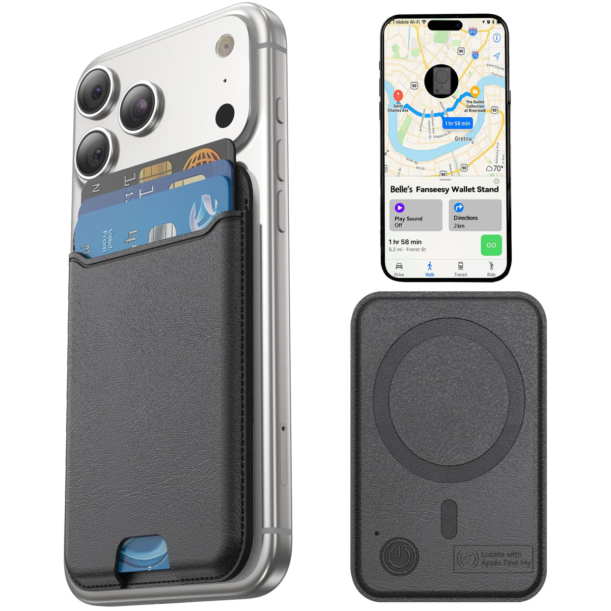 Fanseesy for MagSafe Wallet, Works with Apple Find My,4 Card Holder, Magnetic Phone Wallet for iPhone 17/16/15/14/13/12 Pro Max Air Plus Series, RFID Blocking Vegan Leather,Black