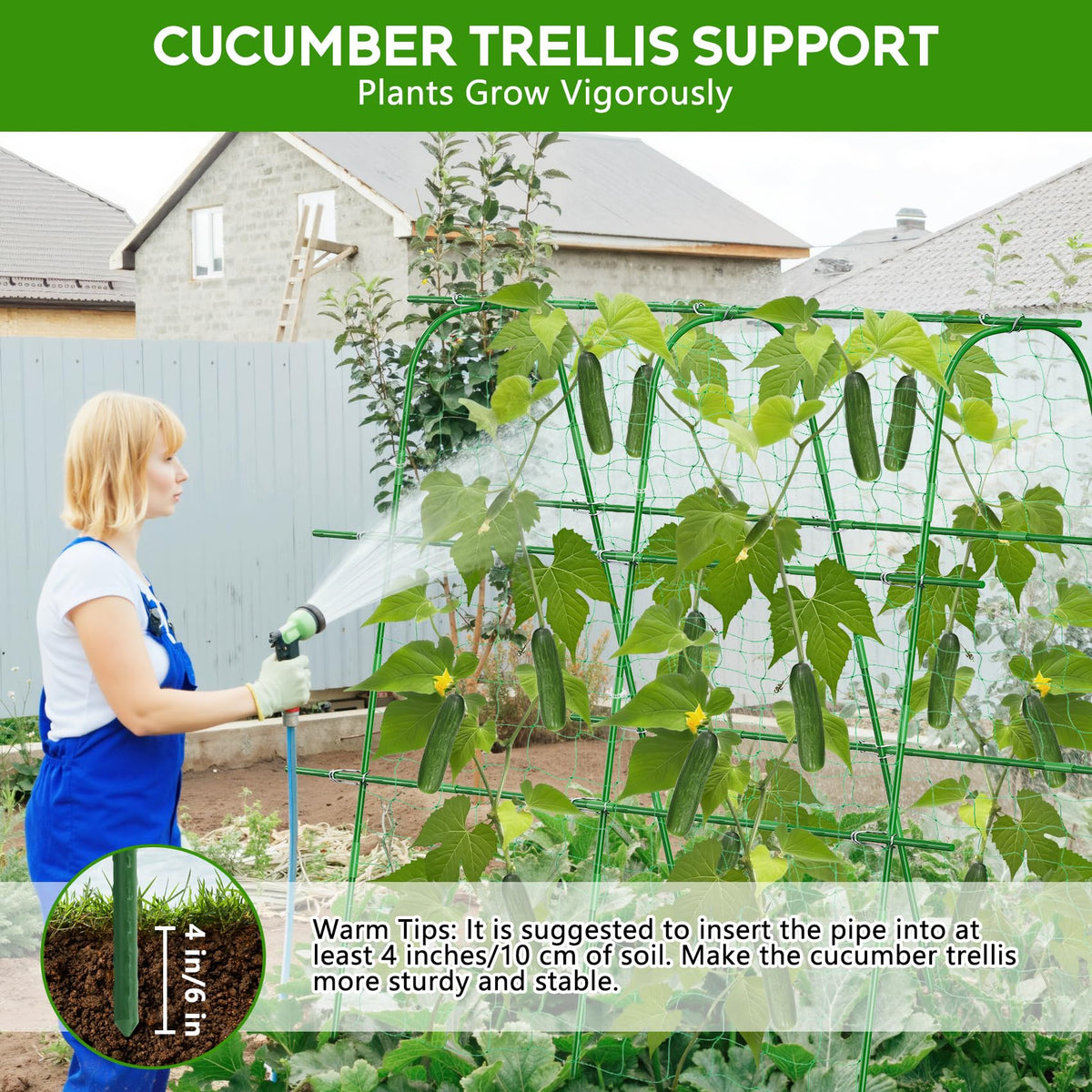 Unves Cucumber Trellis for Raised Bed, 63" x 63" Garden Trellis for Climbing Plants Outdoor, U-Shape Arch Cucumber Trellis Plant Grow Support Frame for Vine, Peas, Bean