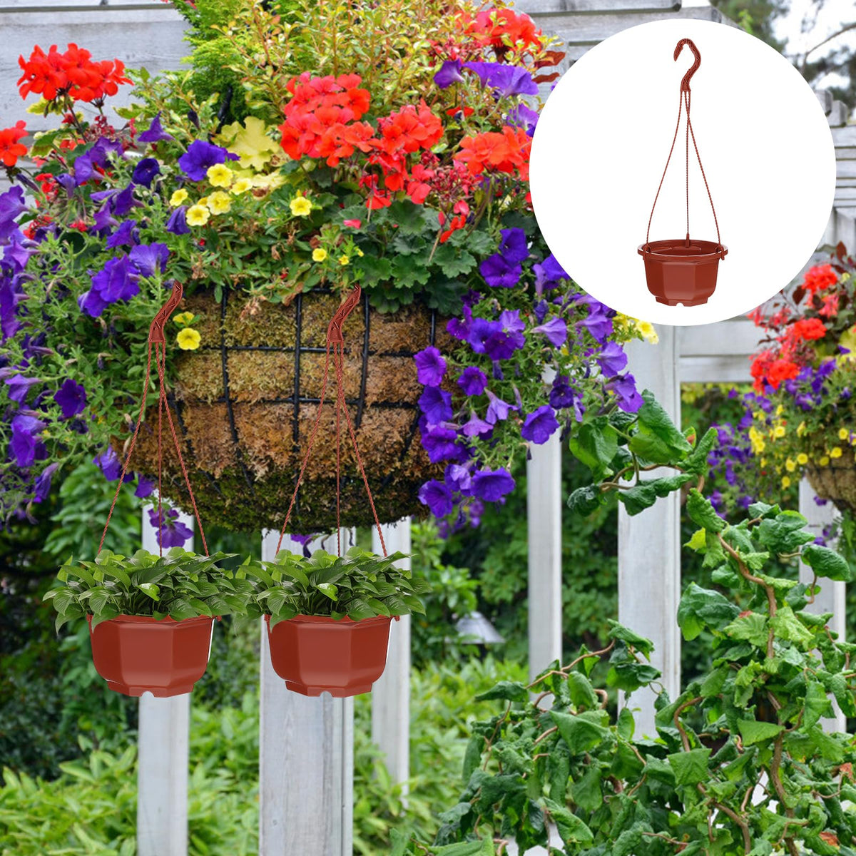 DOITOOL 10Pcs Plastic Hanging Planters, 6.29" Hanging Flower Pots Plant Basket Planter for Outdoor Indoor Plants Garden Balcony Decoration