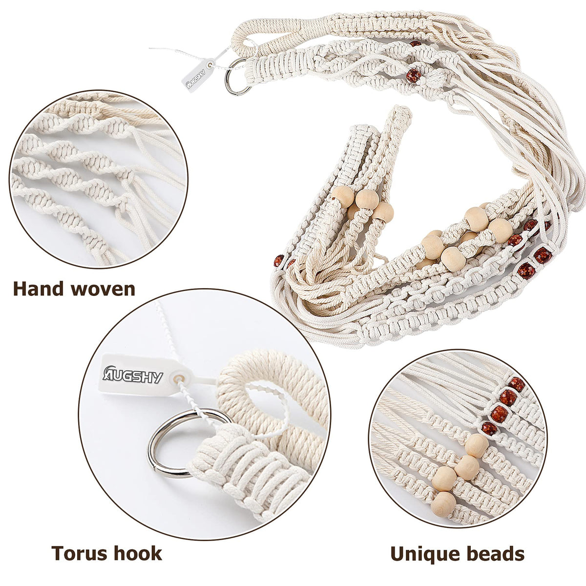 Augshy Macrame Plant Hanger, 2 Packs Plant Hangers, Hanging Planter for Indoor Plants Decorative Macrame Pot Hanger for Home Decor