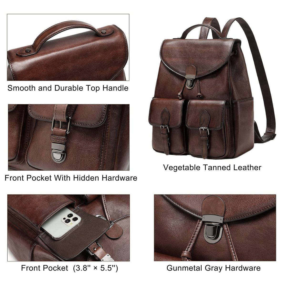 COOLCY Women Vintage Genuine Leather Backpack Purse Fashion Rucksack Practical and Stylish Retro Daypack Bag (Coffee)