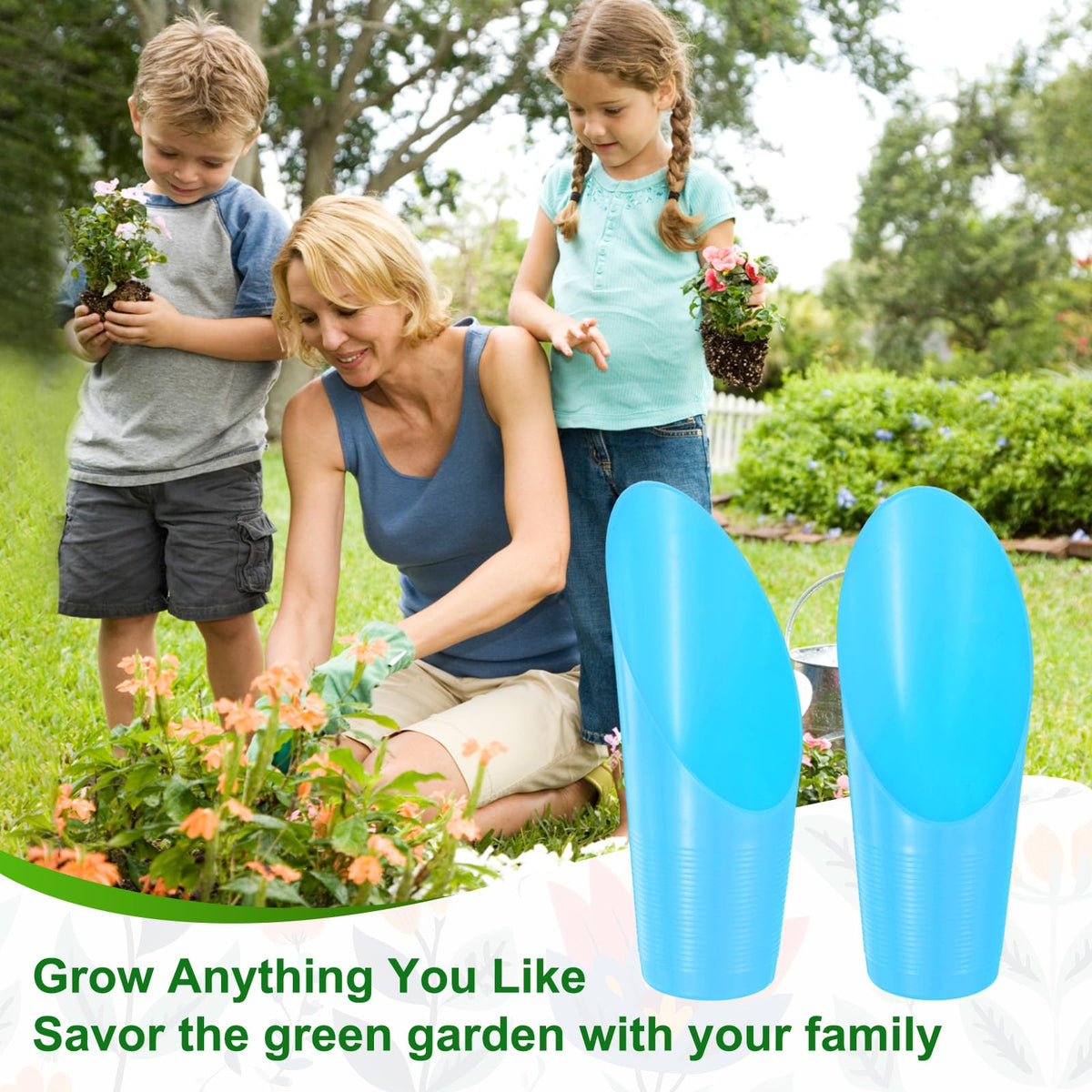 M METERXITY 18-Pack Bonsai Soil Scoops, Plastic Garden Soil Scoops Bucket Shovel Potting Scoopers for Transplanting/Flower Planting/Plant Succulent, Colorful Small Gardening Tools [Blue]
