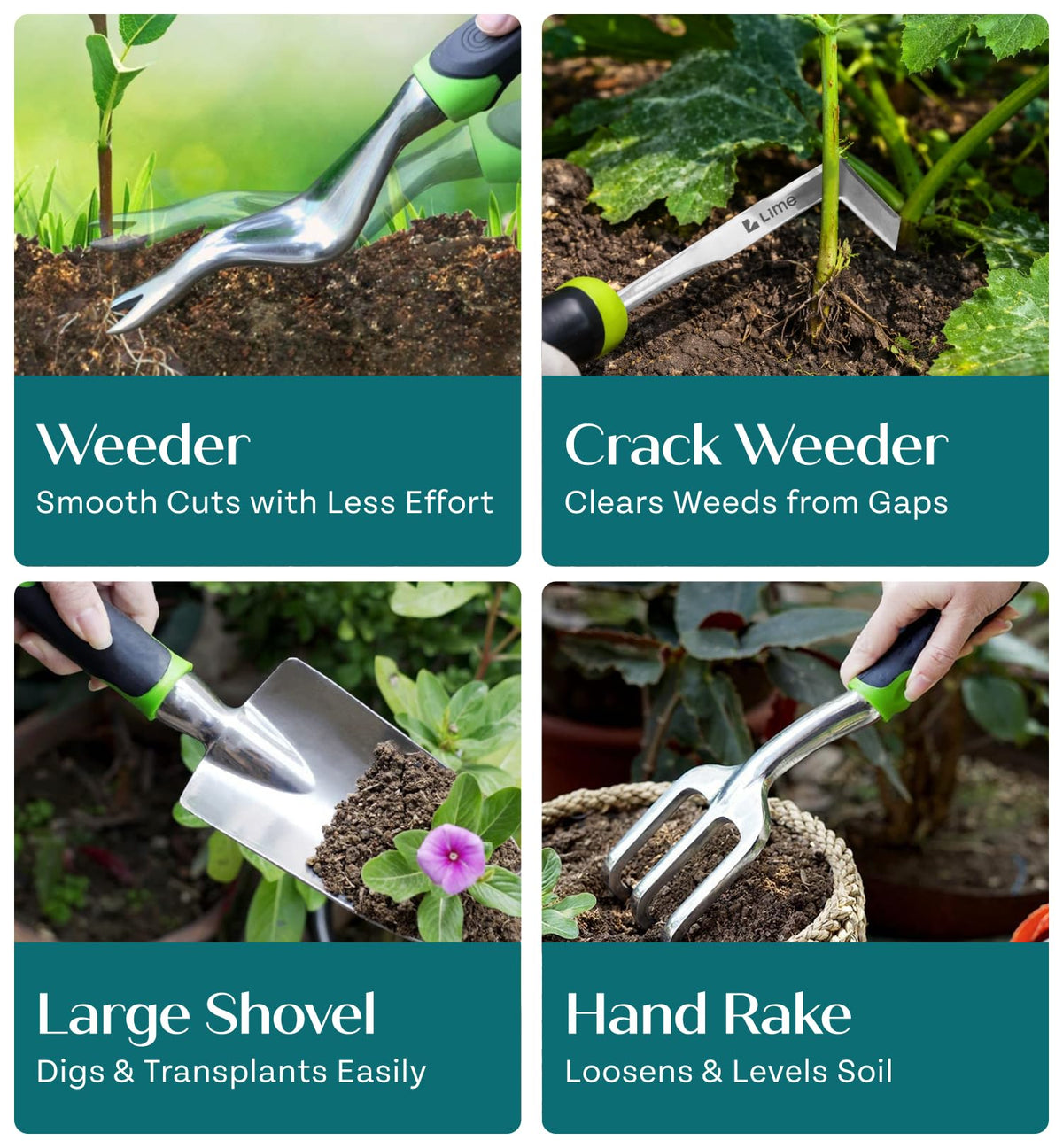 Heavy Duty Gardening Tools - Gardening Gifts for Women, Men, Mom, Dad - Durable, Ergonomic Garden Tools Set (Green with Potting Mat)