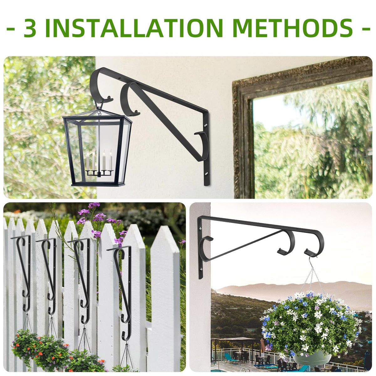 Plant Hangers Outdoor，2 Pack 15.4 Inch Plant Wall Hanger,Heavy Duty Plant Hooks for Wall,Hanging Plant Bracket for Bird Feeders, Planters, Lanterns, Wind Chimes,Black