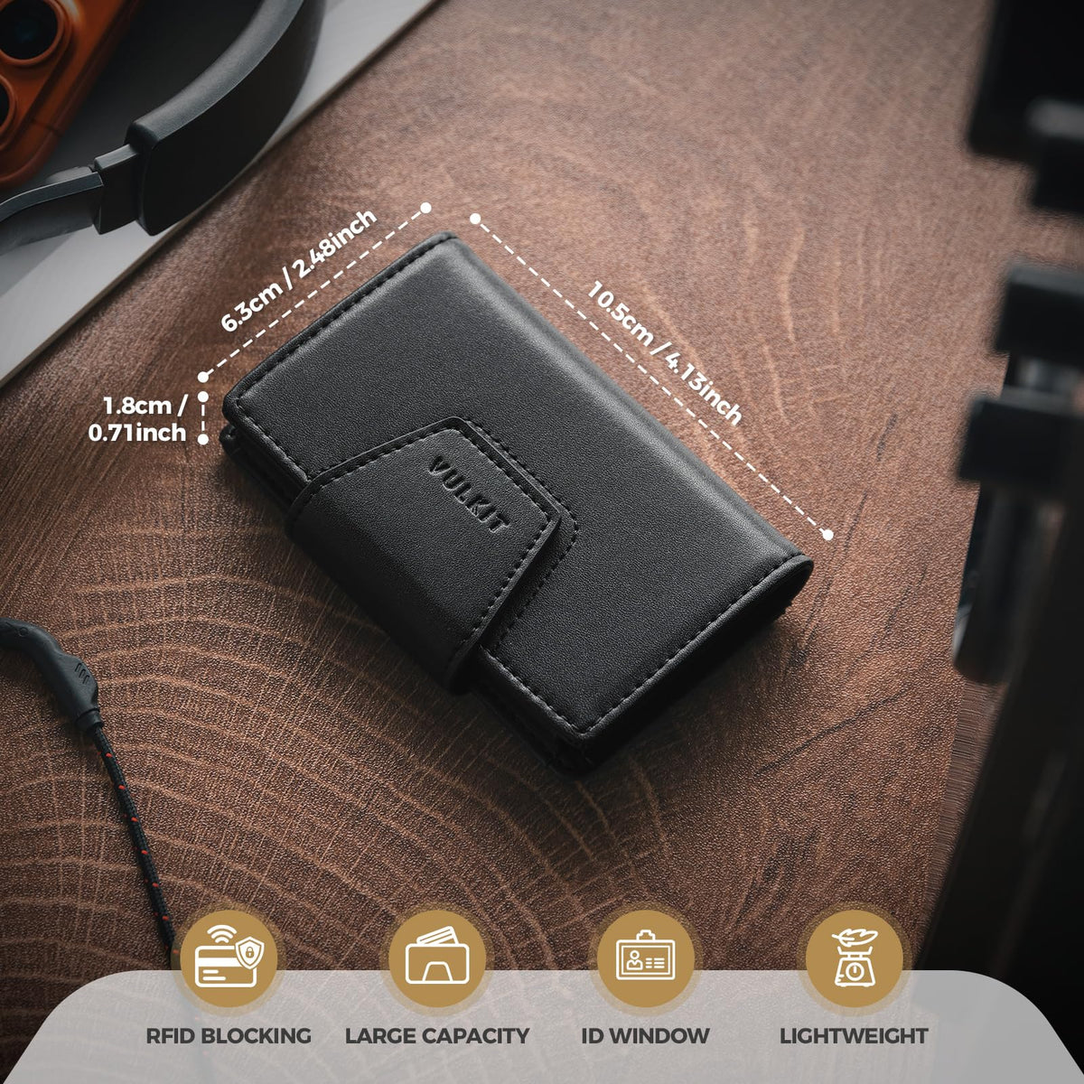 VULKIT RFID Blocking Credit Card Holder, Leather Business Card Holder Case, Minimalist Wallet with Magnetic Closure