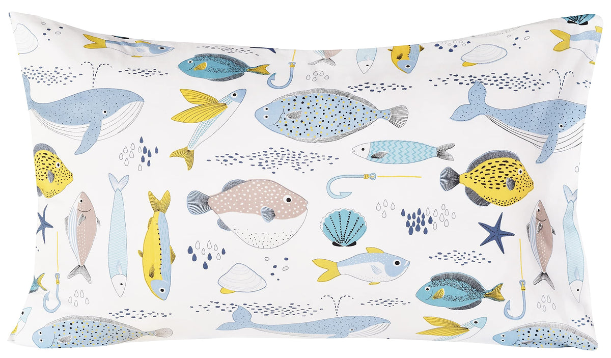 J-pinno Many Fish Sardine Pufferfish Flatfish Whale Ocean Sea Cartoon Twin Sheet Set for Kids Girls Boys Children 100% Cotton Flat Sheet + Fitted Sheet + Pillowcase Bedding Decoration Gift Set