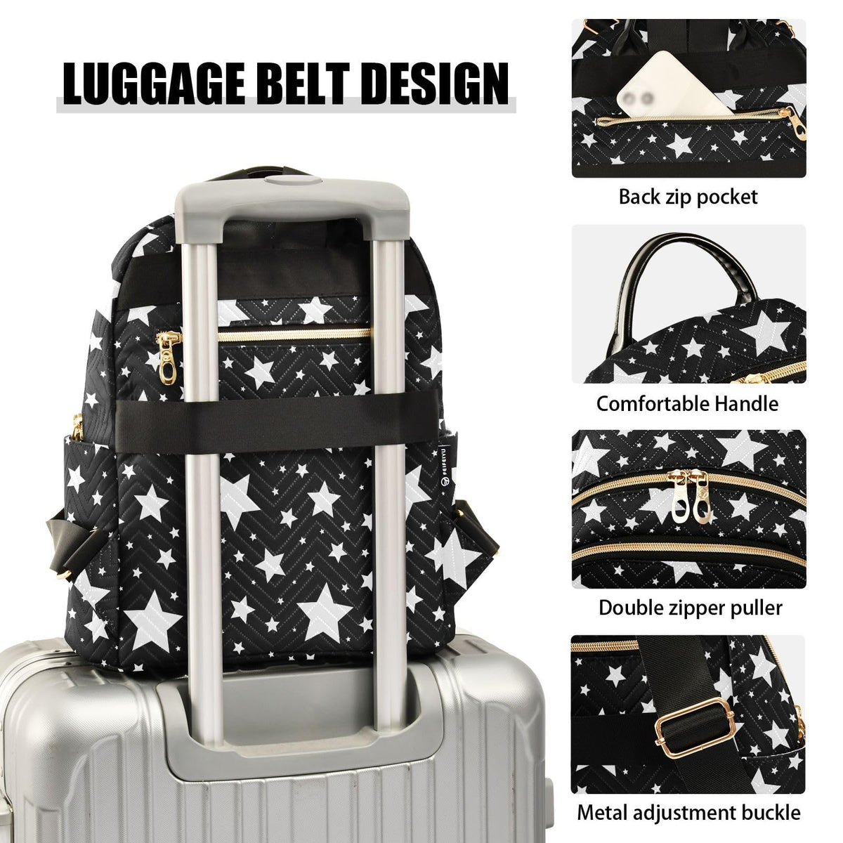 Sletend Mini Backpack Star Black White Fashion Backpack Purse for Women,Handbag Shoulder Bag Casual Daypack, Ladies Gift for College Work (S)