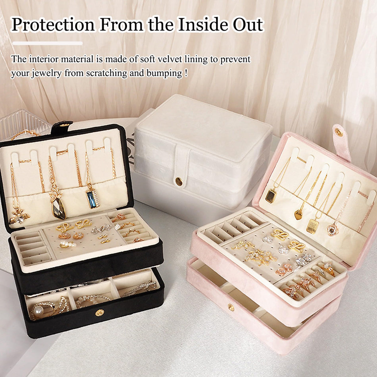 MODENGKONGJIAN Jewelry Organizer Box, 2-Layer Large Jewelry Storage Case, Portable Travel Jewelrys Display Holder for Earrings, Necklaces, Bracelets (Beige, PU Leather)