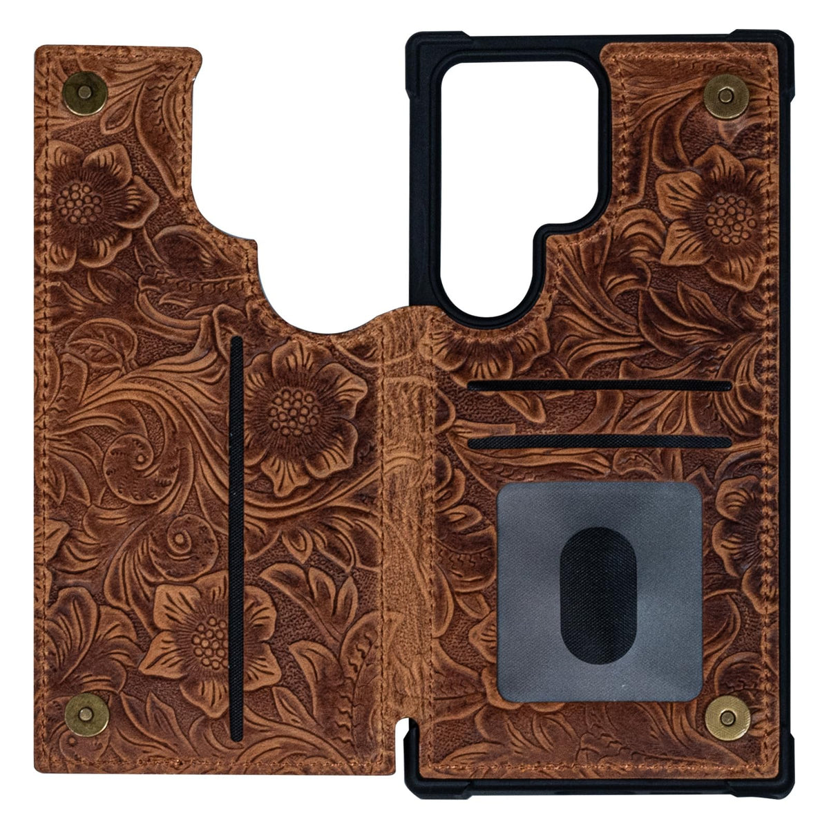 RMAWRAD Leather Case Compatible with Samsung Galaxy S24 Ultra Wallet 6.9",Genuine Leather Shockproof Anti-Fall Case, Flip Cover with Card Slot, Double Magnetic Buckle,Kickstand Durable Brown