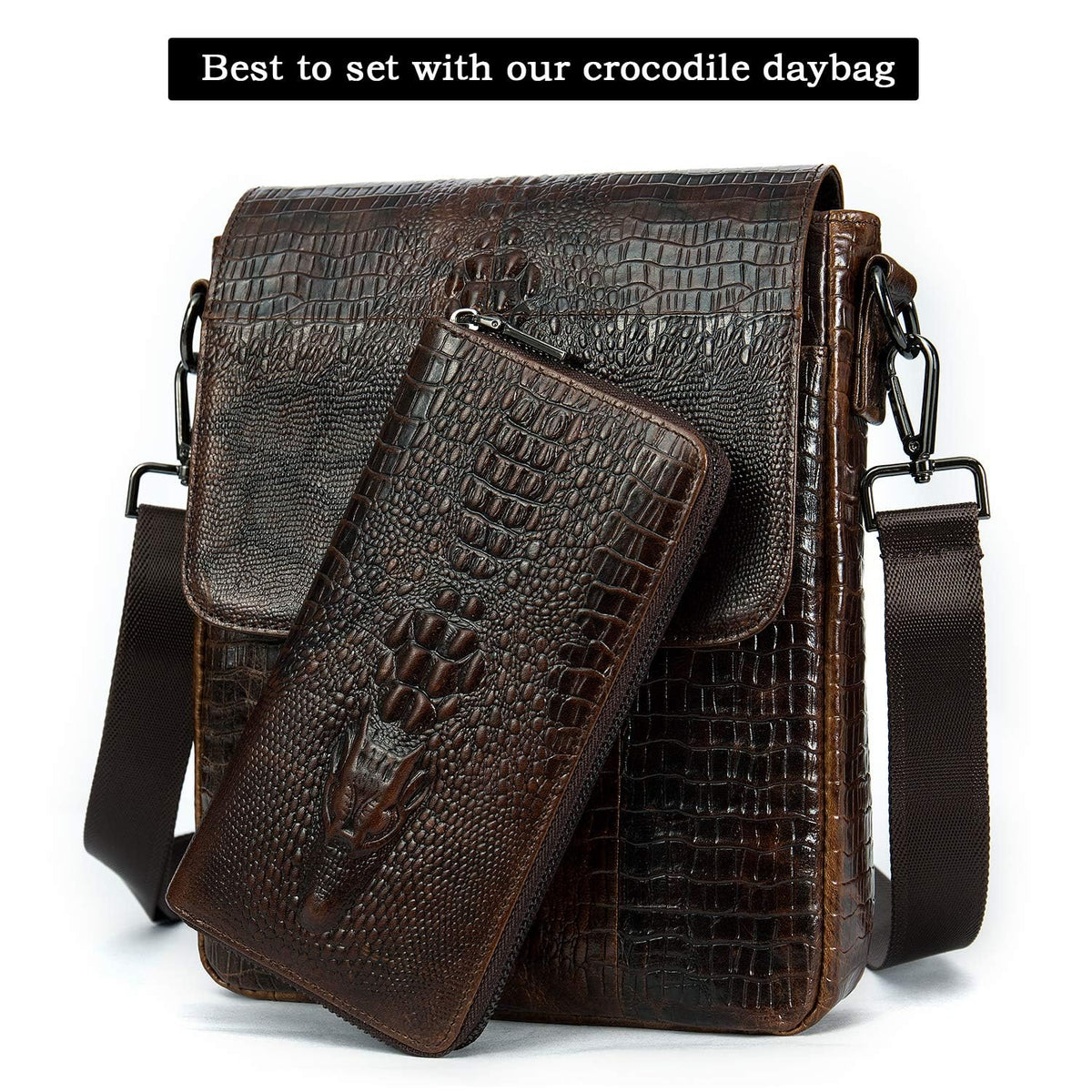 Glorixen Genuine Leather Clutch Bag for Men Handbag Multipurpose Wallet Fashion Card Holder Purse Fold Black (C-Brown)