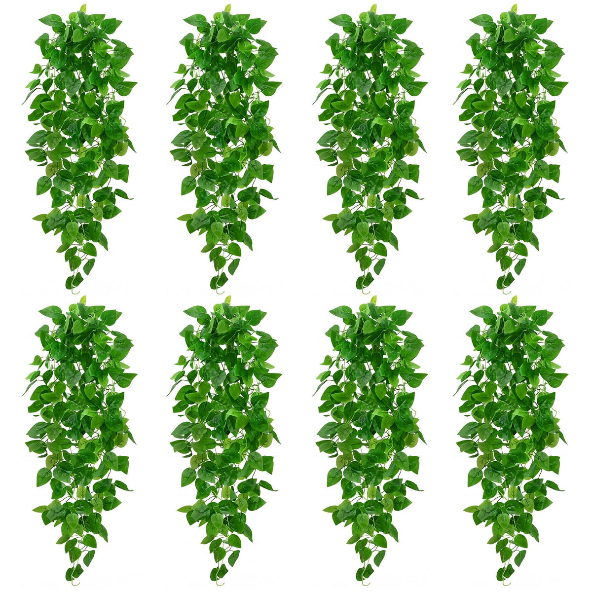 BLEUM CADE 8Pcs Fake Hanging Plants, 9 Branch Artificial Hanging Plant, Lush Faux Pothos Vines for Home Room Wall Shelf Porch Outdoor Indoor Decor (No Baskets)