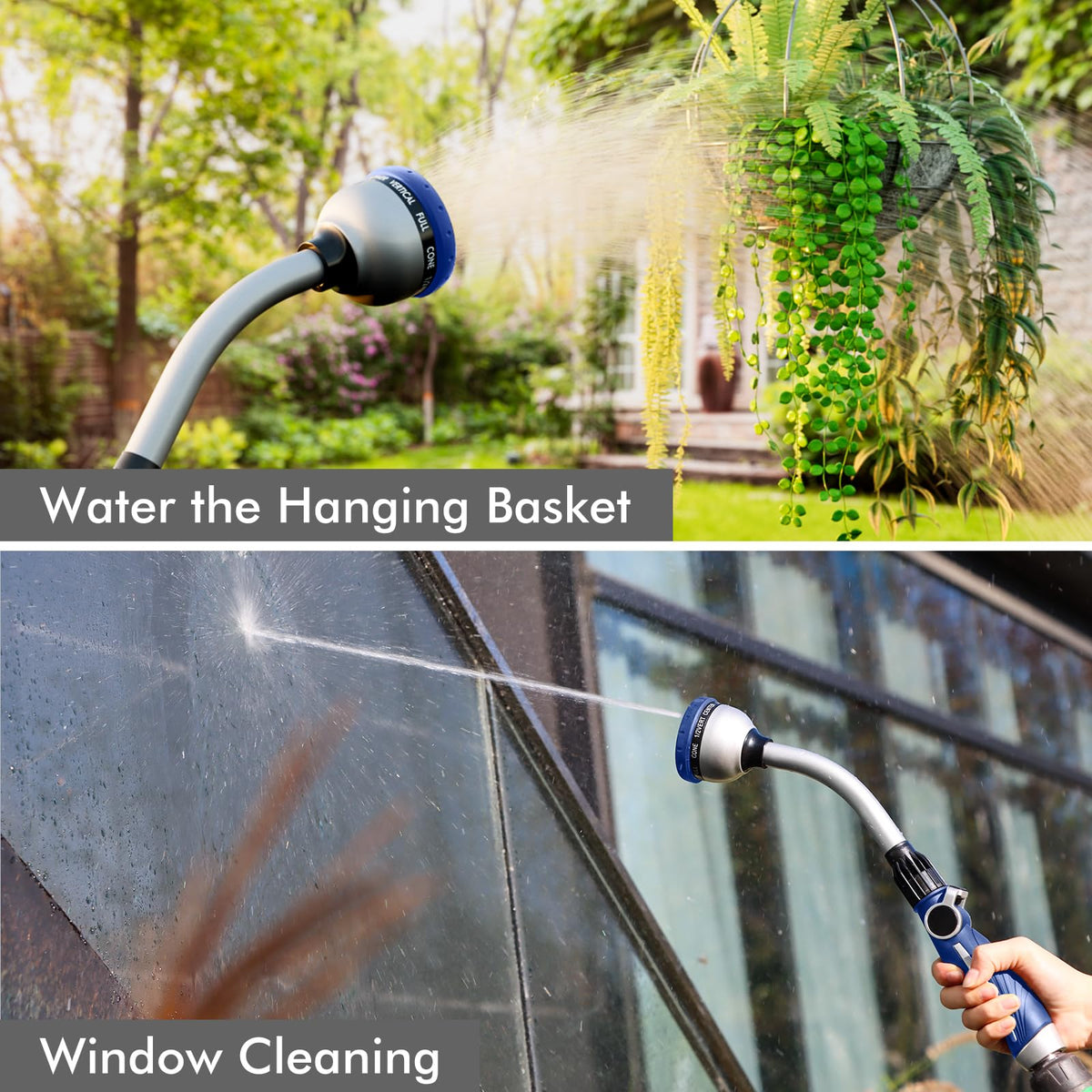 RESTMO Watering Wand Heavy Duty, Metal Garden Hose Wand with 10 Spray Patterns, 15-Inch Long Hose Nozzle Sprayer with Thumb Flow Control, Ideal to Water Hanging Baskets and Shrubs, Blue